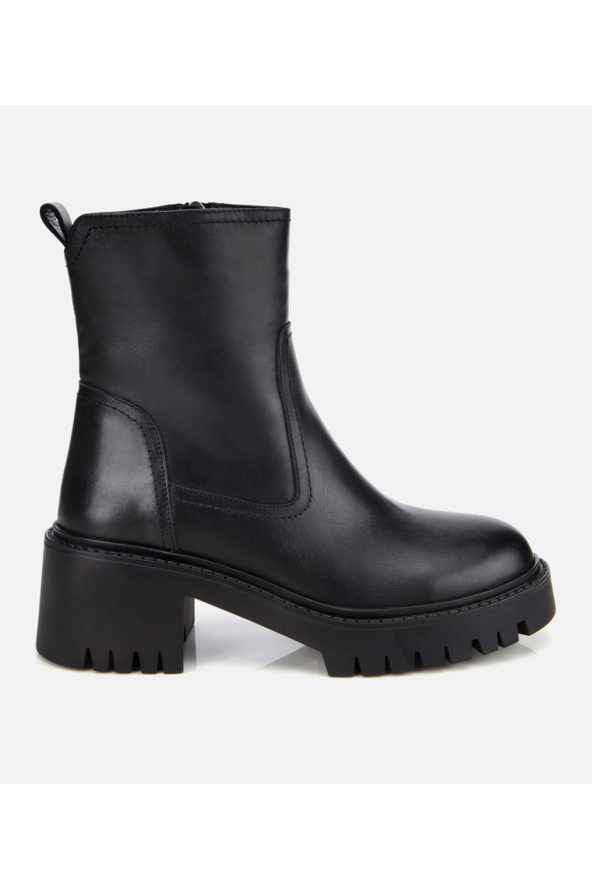 Kadın Deri Siyah Streç Bilekte Düz Bot