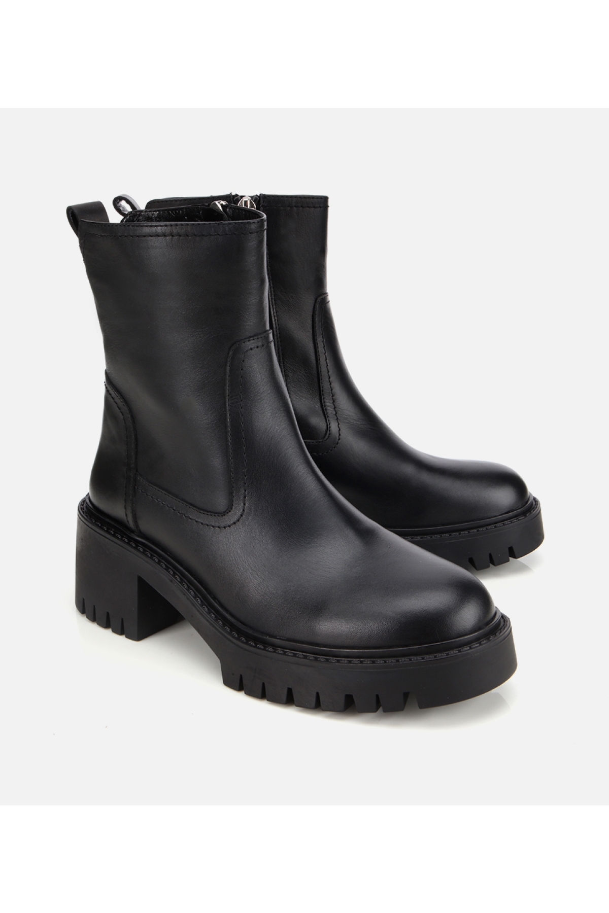 Kadın Deri Siyah Streç Bilekte Düz Bot - Görsel 2