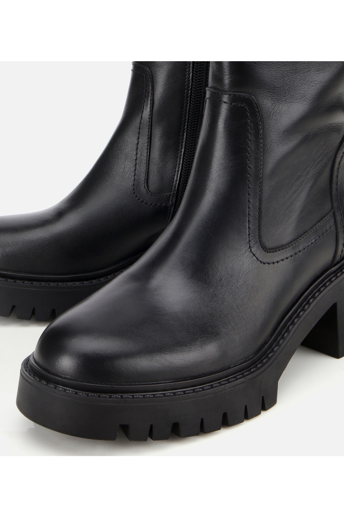 Kadın Deri Siyah Streç Bilekte Düz Bot - Görsel 3