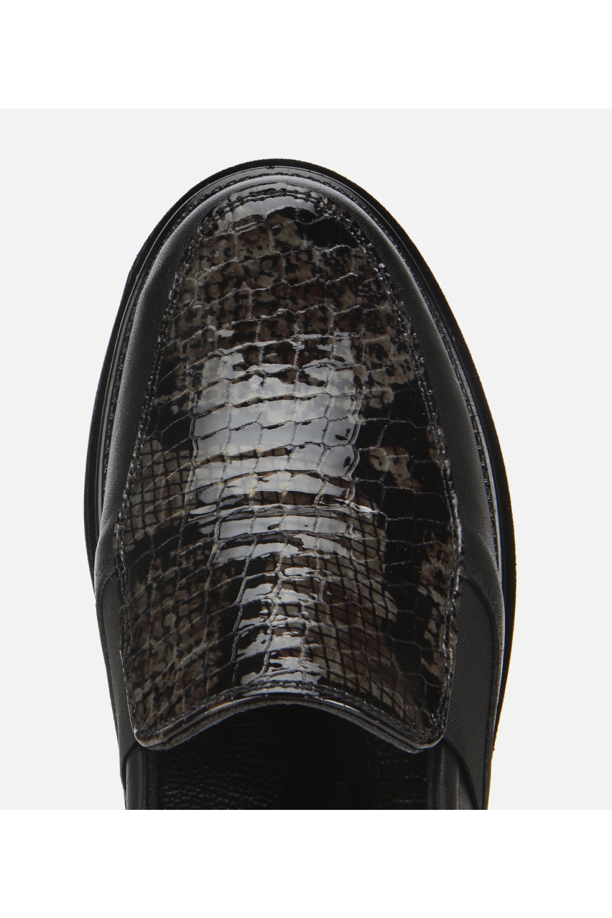 Kadın Deri Siyah Yılan Baskılı Dolgu Topuklu Günlük Loafer - Görsel 5