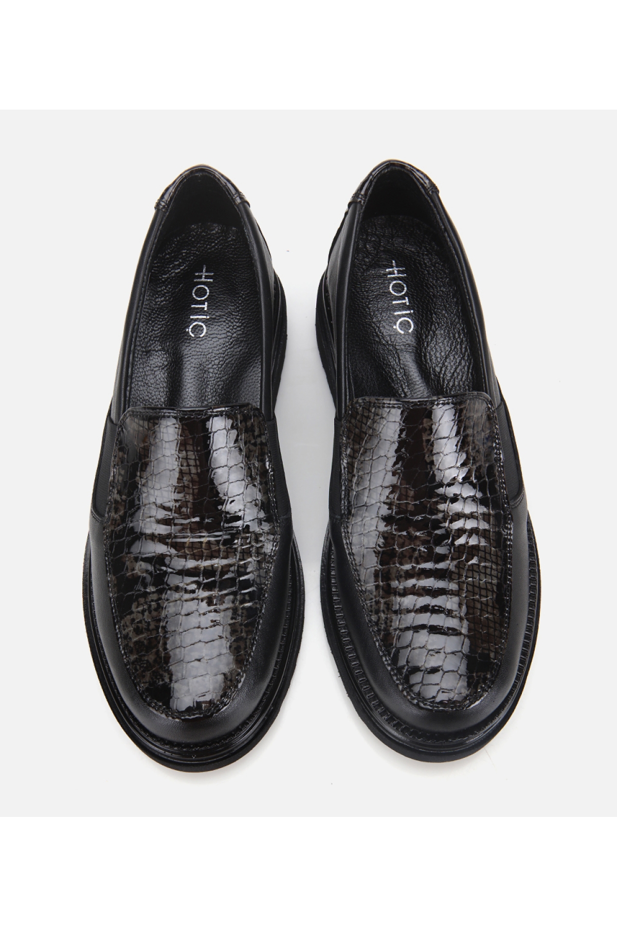 Kadın Deri Siyah Yılan Baskılı Dolgu Topuklu Günlük Loafer - Görsel 6