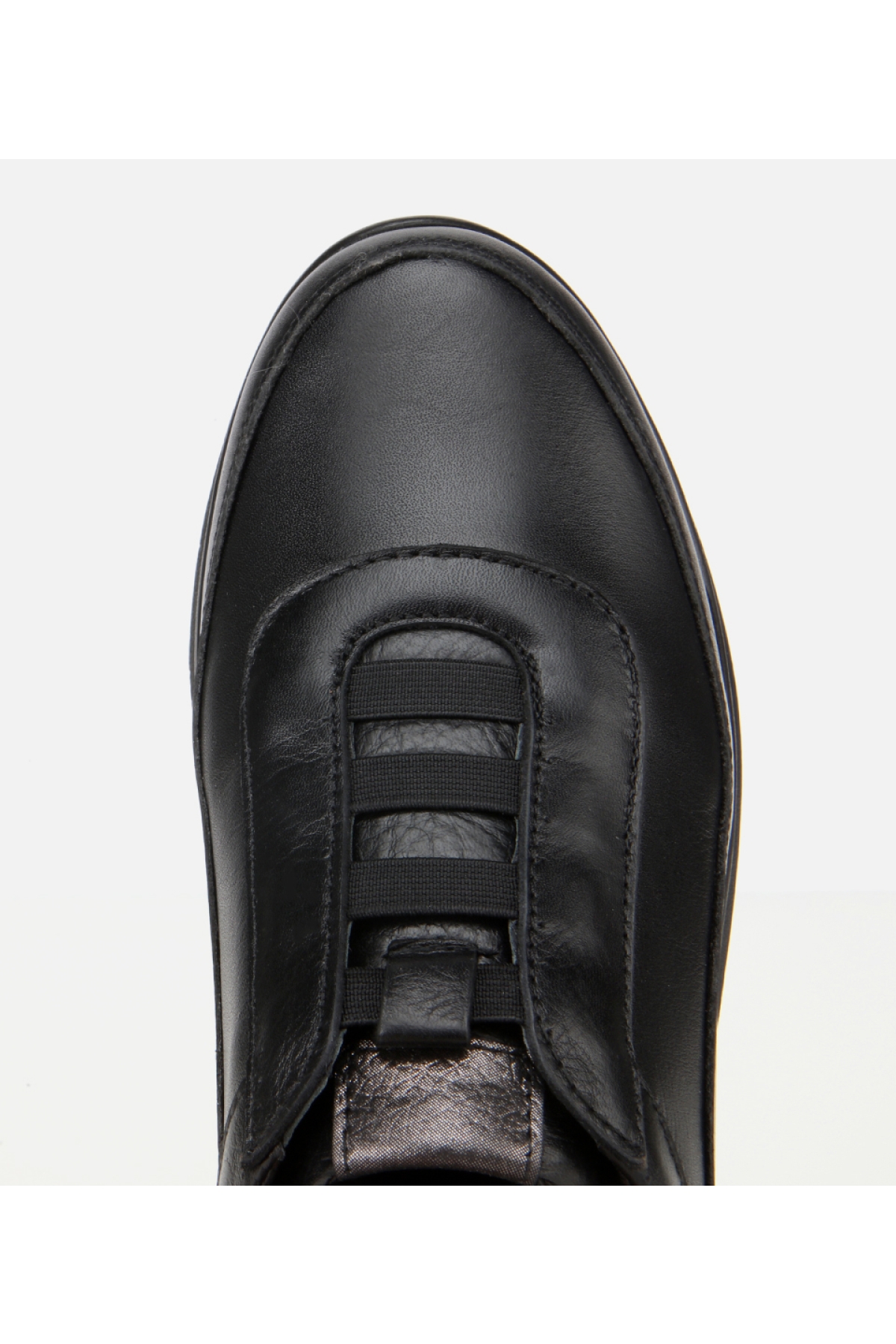 Kadın Deri Siyah Lastik Detaylı Dolgu Topuklu Günlük Loafer - Görsel 5