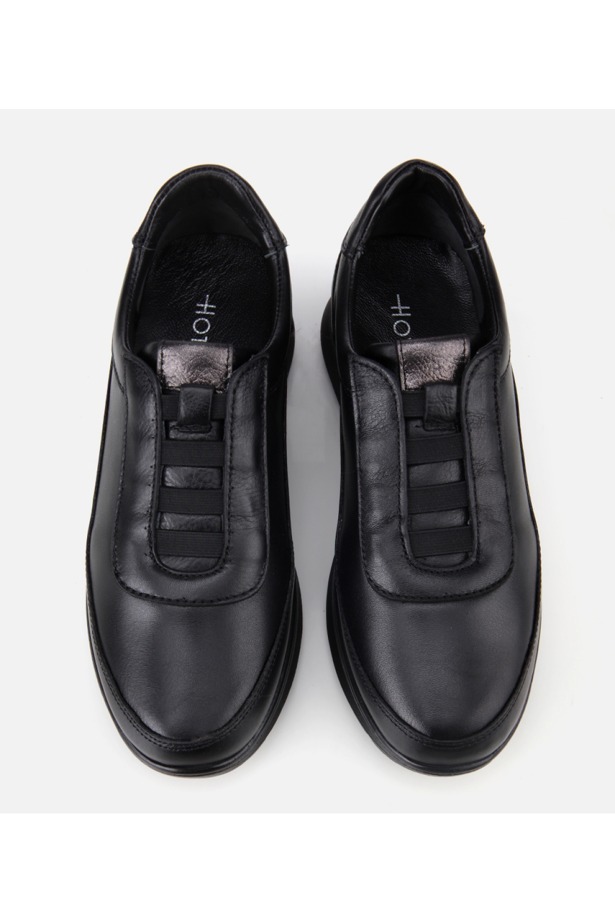 Kadın Deri Siyah Lastik Detaylı Dolgu Topuklu Günlük Loafer - Görsel 6