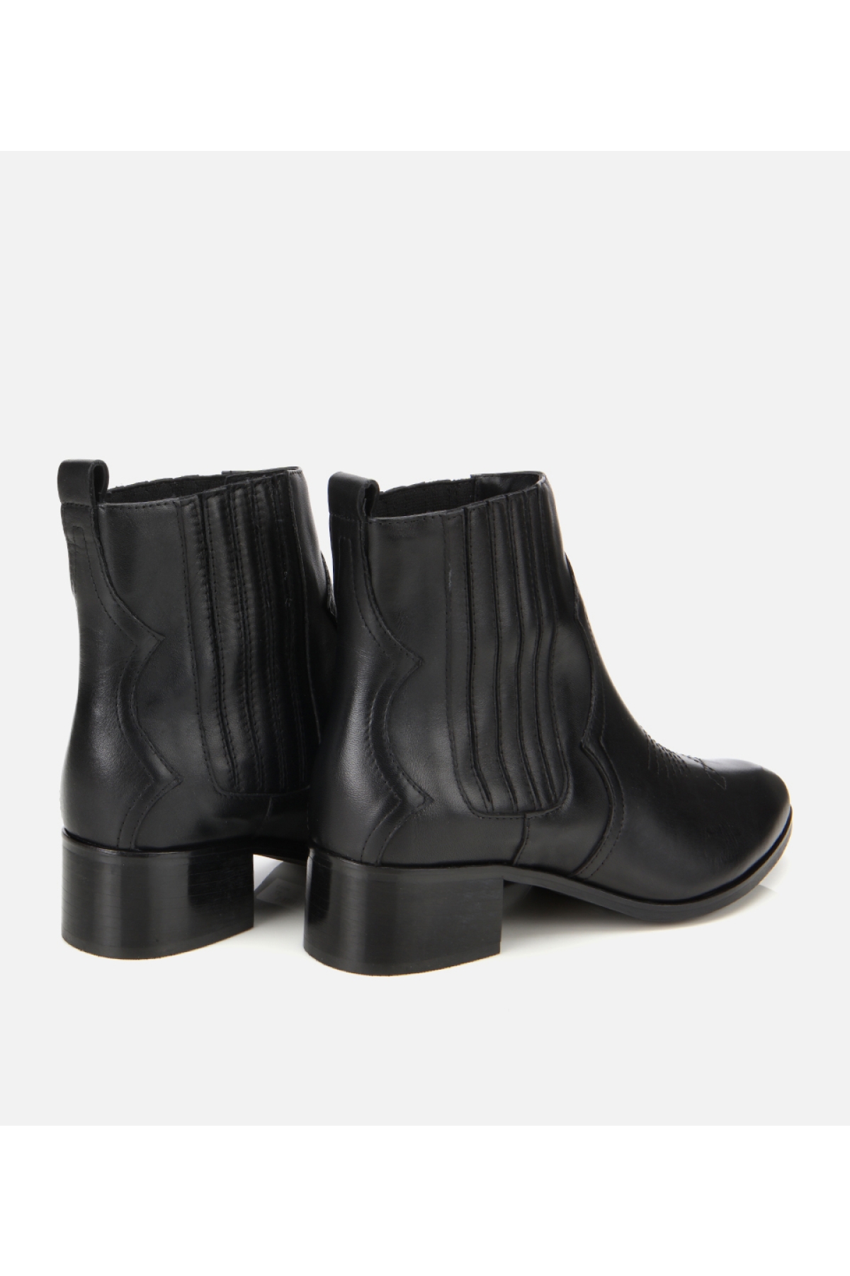 Kadın Deri Siyah İşlemeli Western Düz Bot - Görsel 4