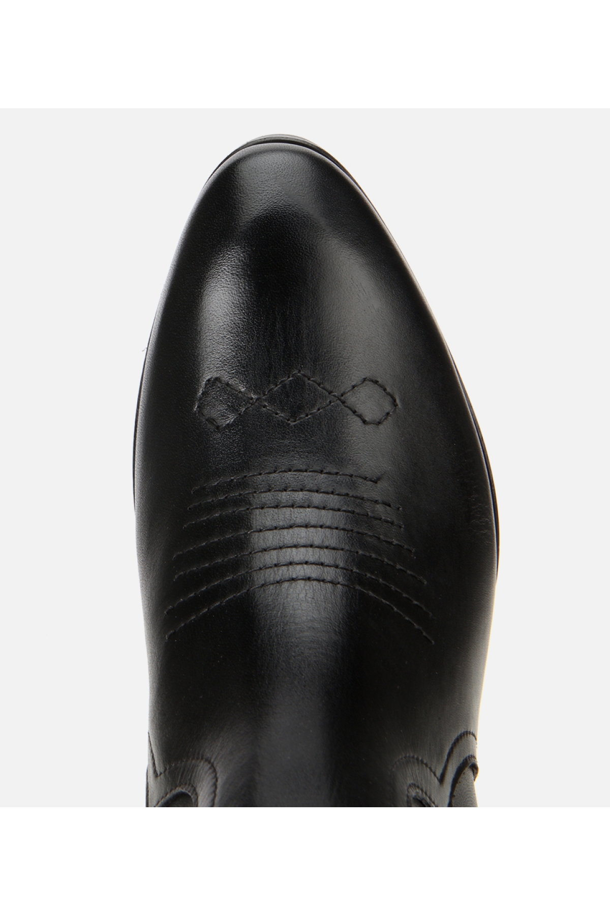 Kadın Deri Siyah İşlemeli Western Düz Bot - Görsel 5