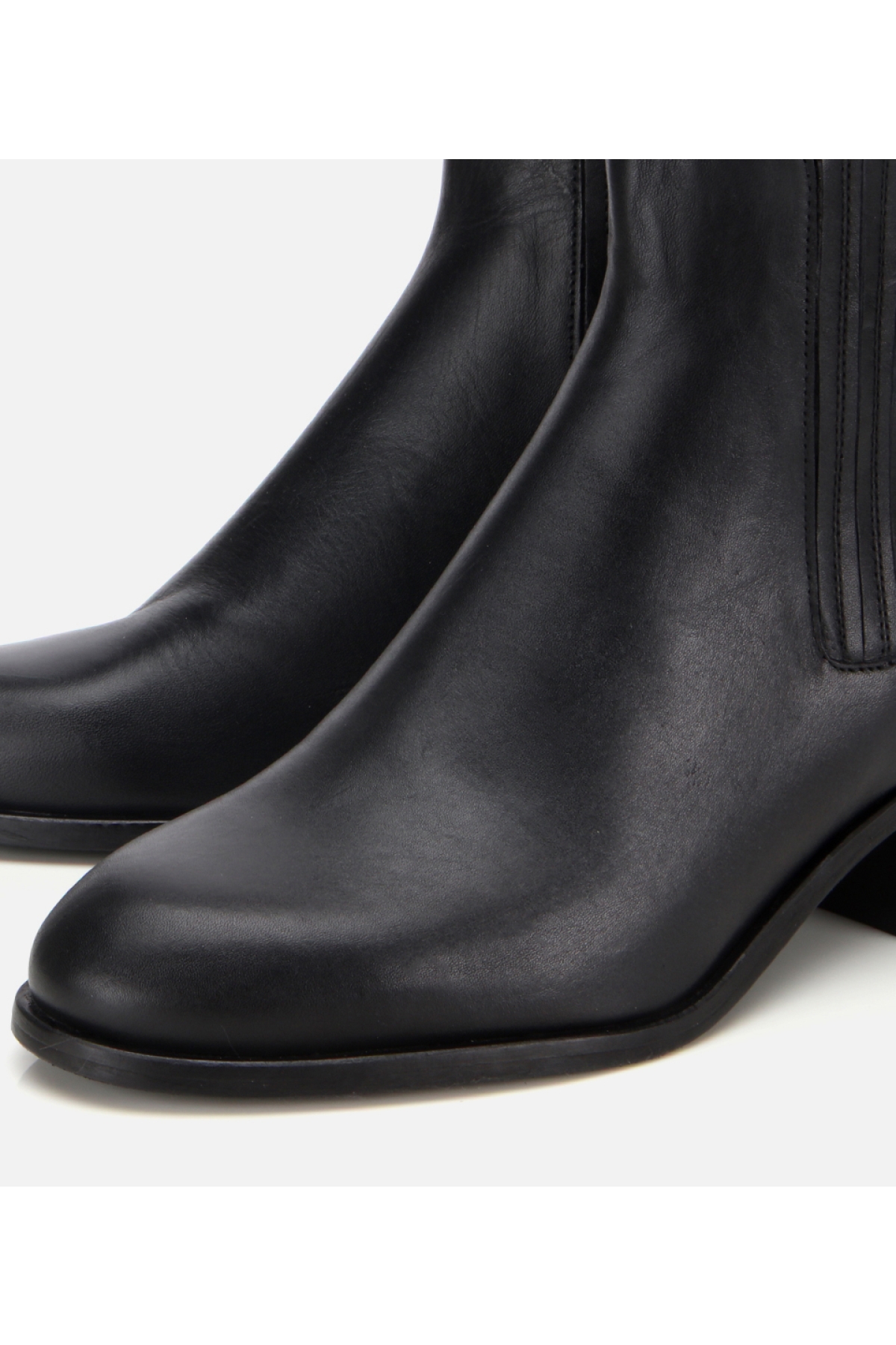 Kadın Deri Siiyah Lastik Detaylı Bilekte Düz Bot - Görsel 3