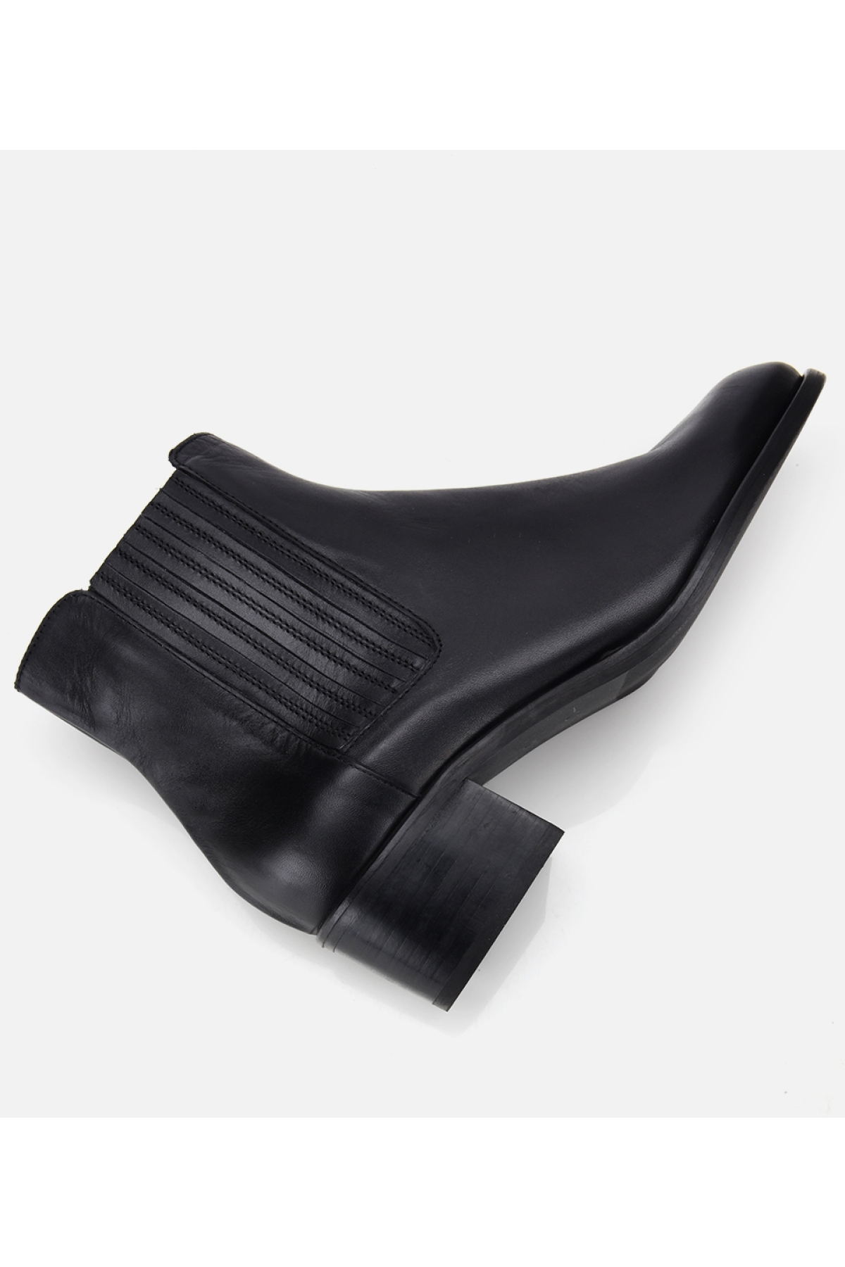 Kadın Deri Siiyah Lastik Detaylı Bilekte Düz Bot - Görsel 6