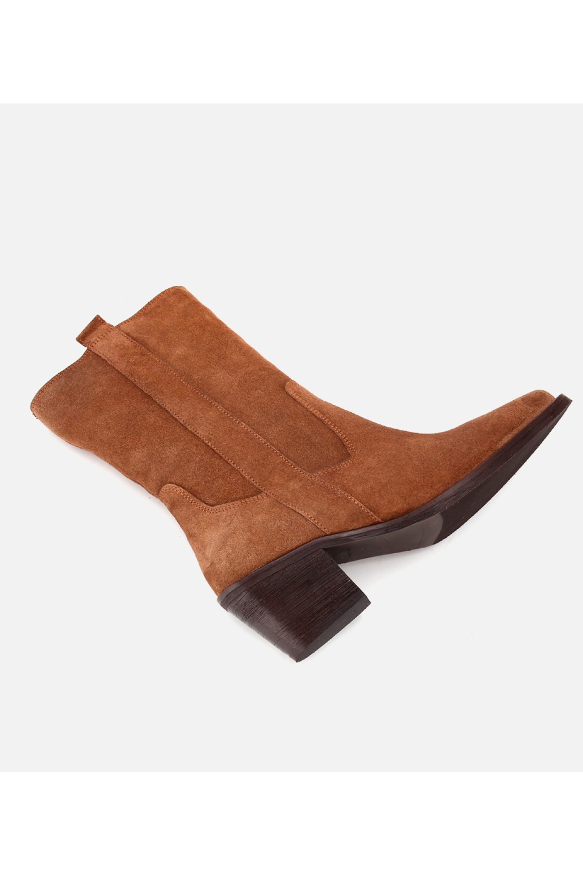 Kadın Süet Deri Taba Western Kovboy Topuklu Bot - Görsel 6