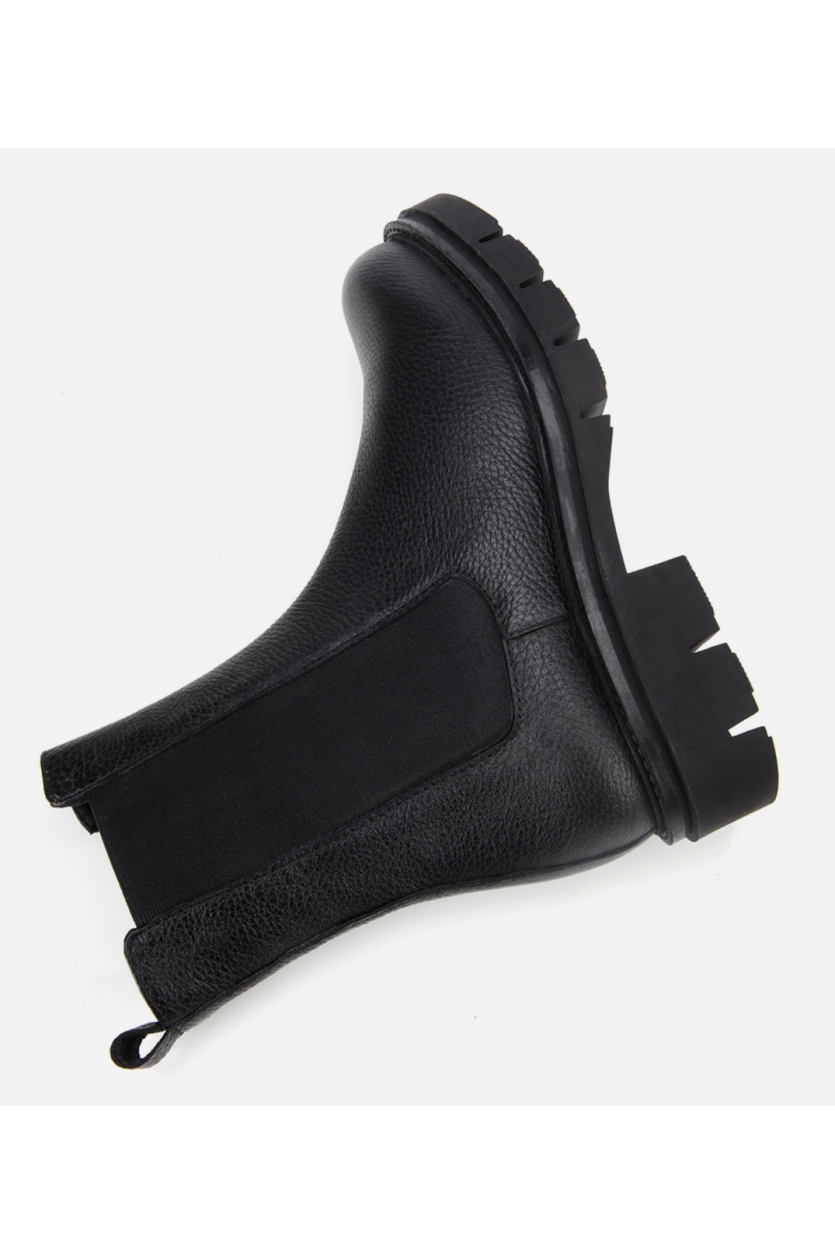 Kadın Deri Siyah Lastik Detaylı Düz Bot - Görsel 6