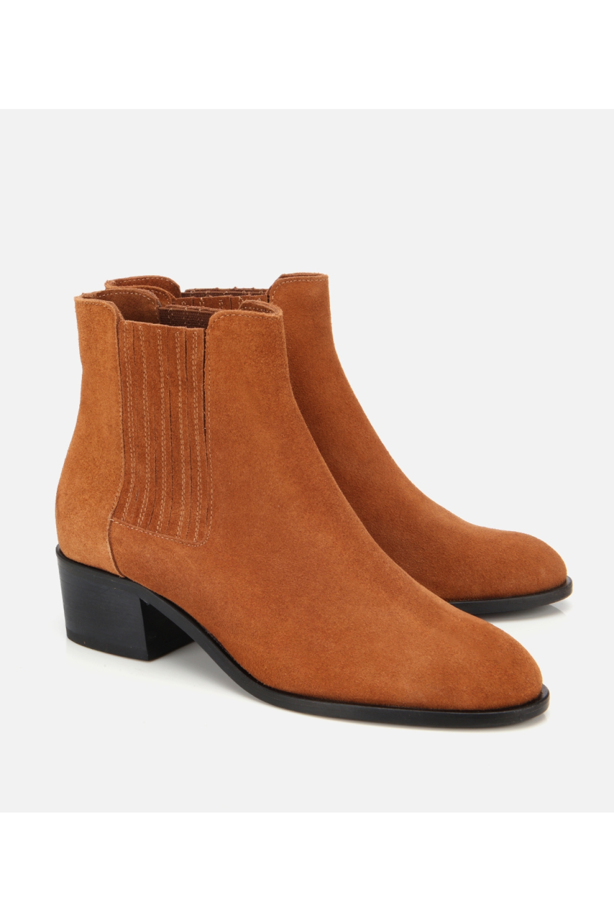 Kadın Süet Deri Taba Lastik Detaylı Bilekte Düz Bot - Görsel 2