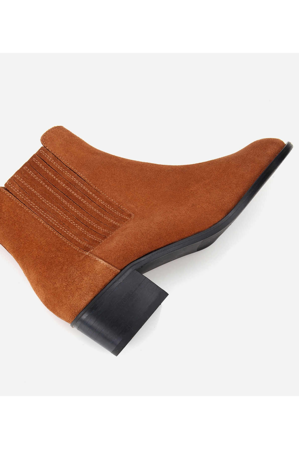 Kadın Süet Deri Taba Lastik Detaylı Bilekte Düz Bot - Görsel 6