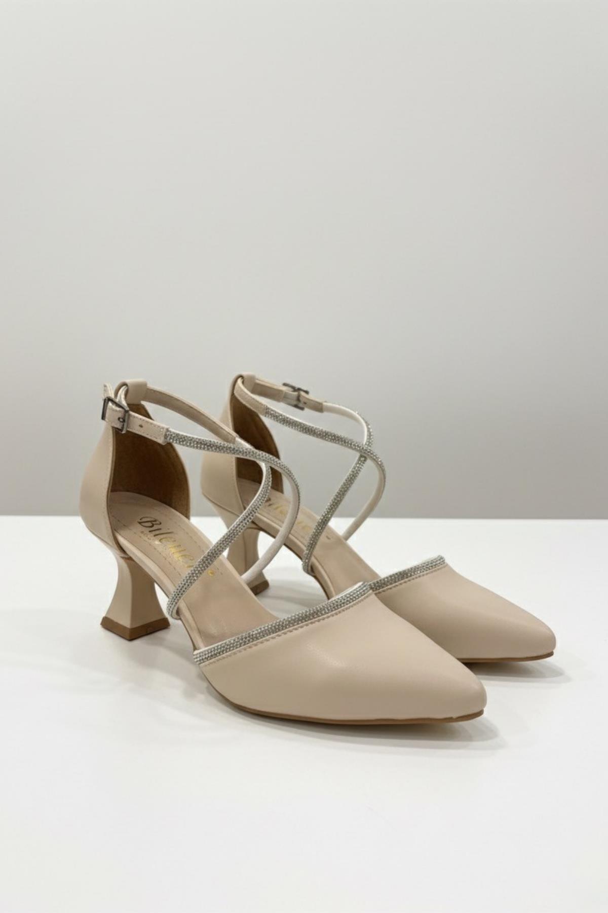 4845 Kadın 6 cm Topuklu Taşlı &amp; Cilt Ayakkabı - Görsel 2