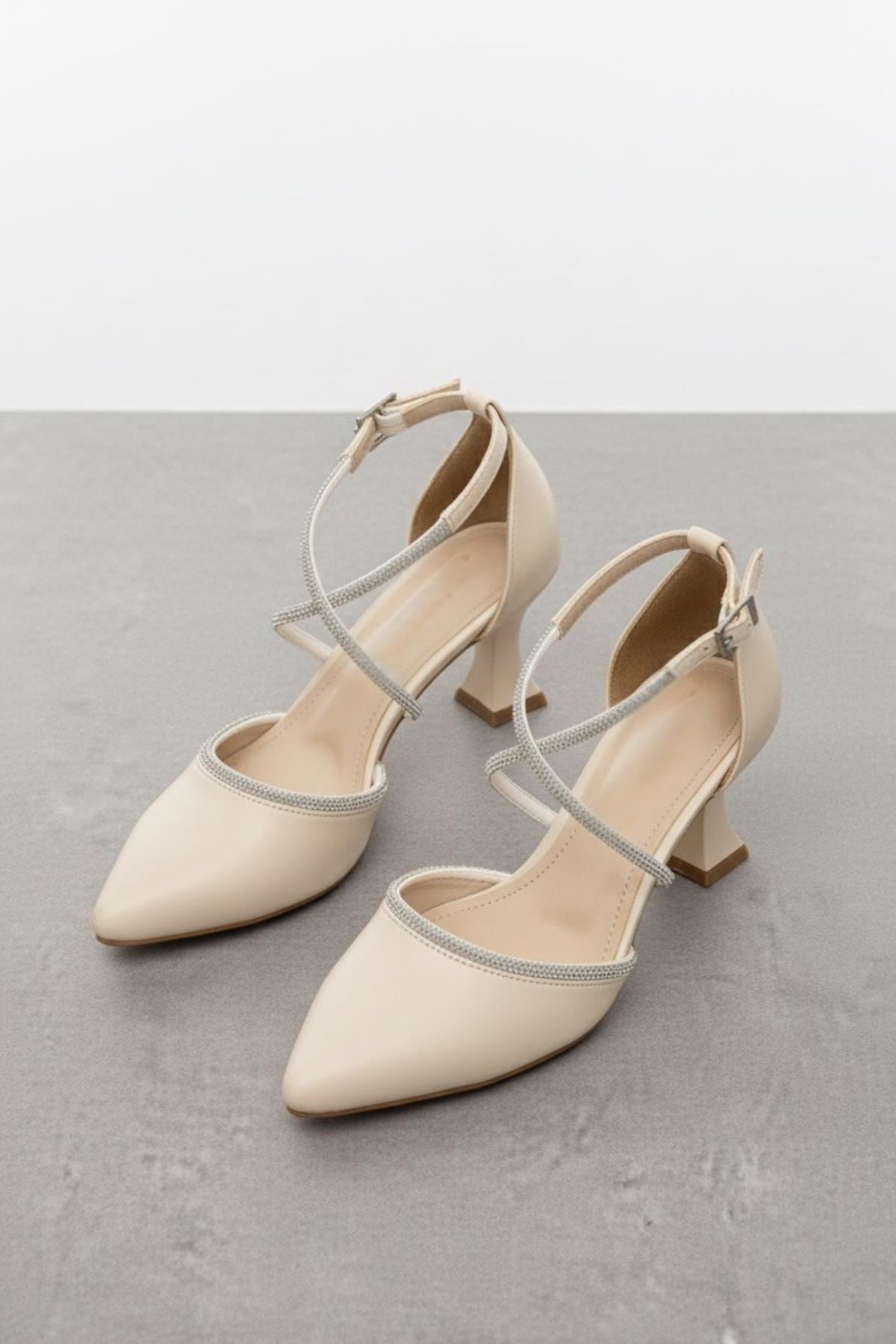 4845 Kadın 6 cm Topuklu Taşlı &amp; Cilt Ayakkabı - Görsel 3