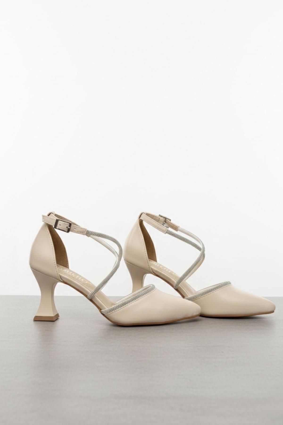 4845 Kadın 6 cm Topuklu Taşlı &amp; Cilt Ayakkabı - Görsel 4