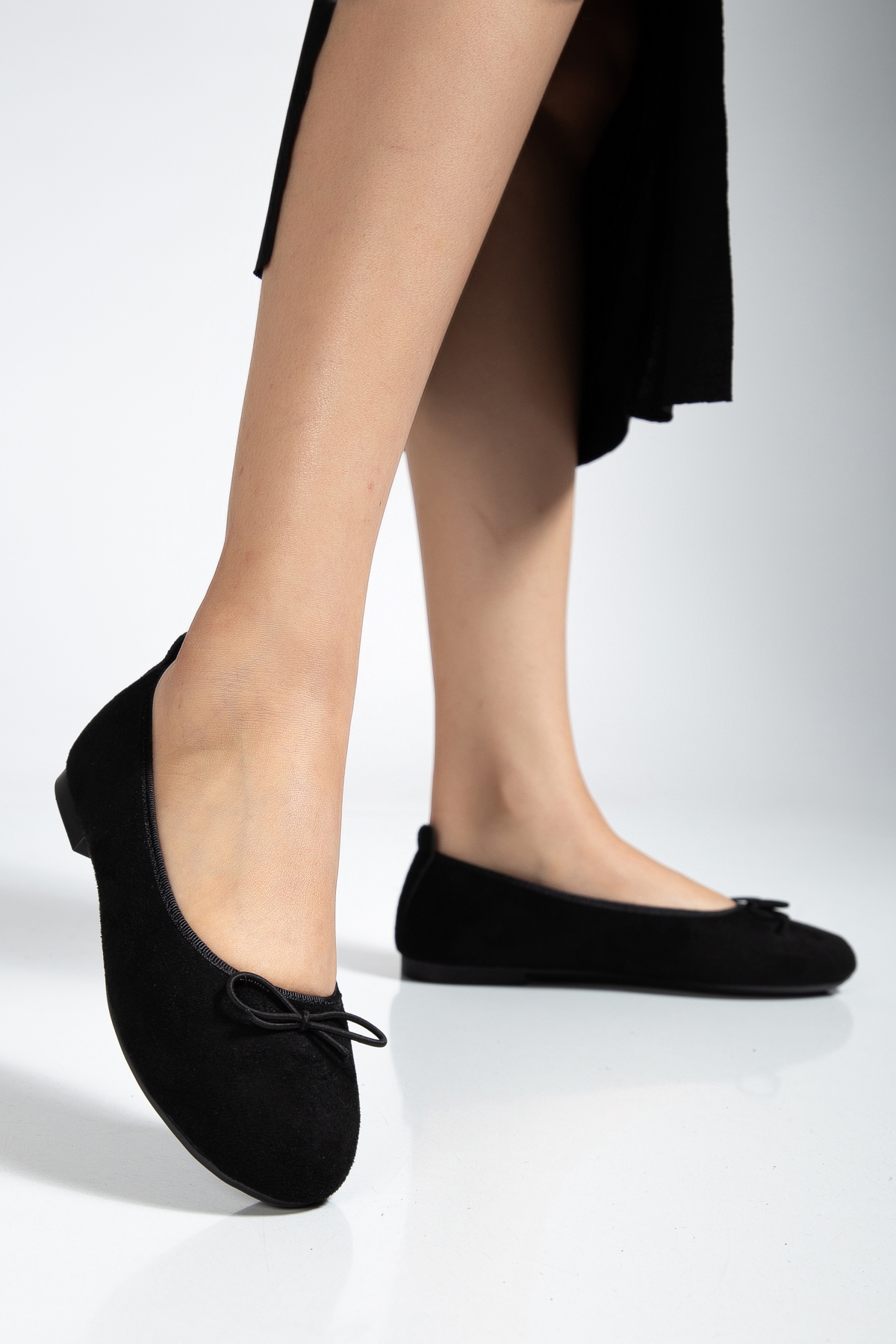 Günlük Kadın İnce Taban Babet Siyah Süet