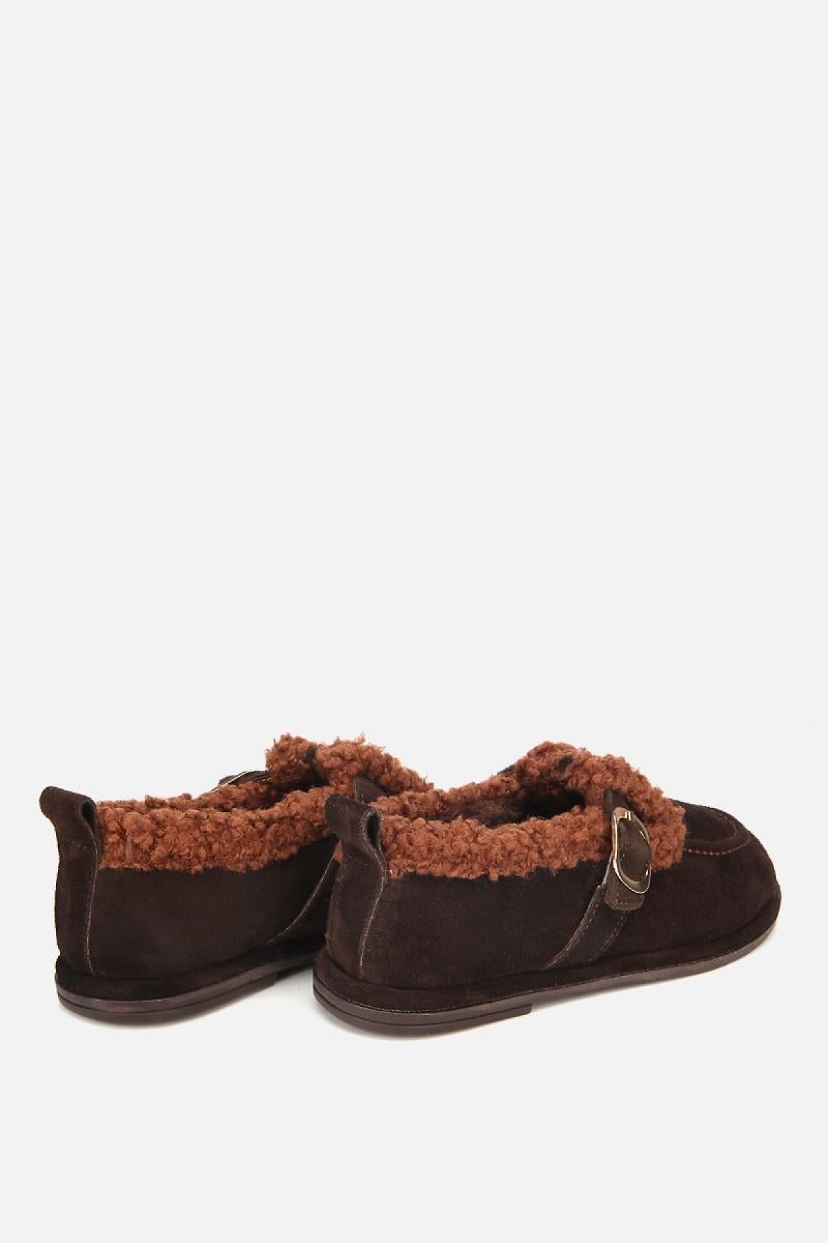 Kadın Süet Deri Kahverengi İçi Kürklü Tokalı Günlük Loafer - Görsel 5