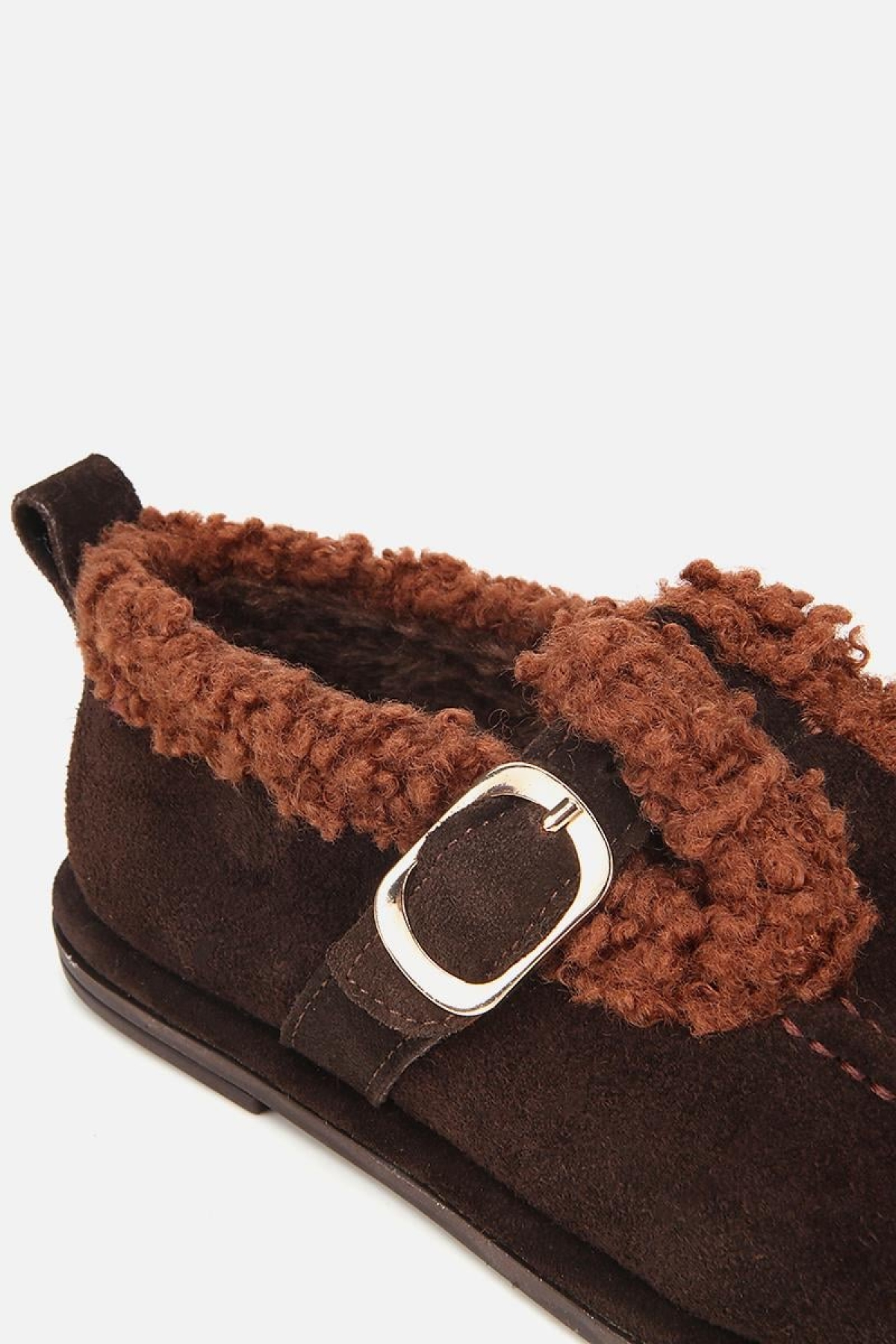 Kadın Süet Deri Kahverengi İçi Kürklü Tokalı Günlük Loafer - Görsel 6