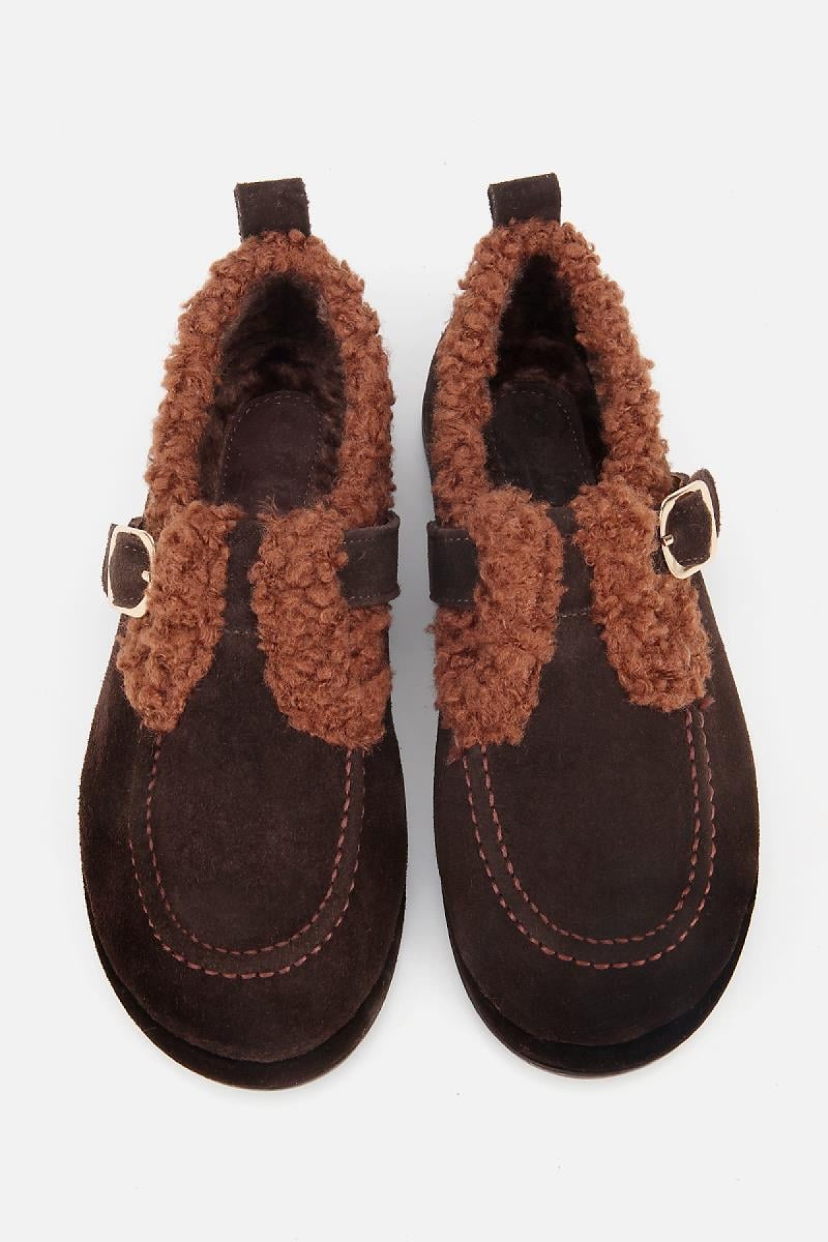 Kadın Süet Deri Kahverengi İçi Kürklü Tokalı Günlük Loafer - Görsel 8