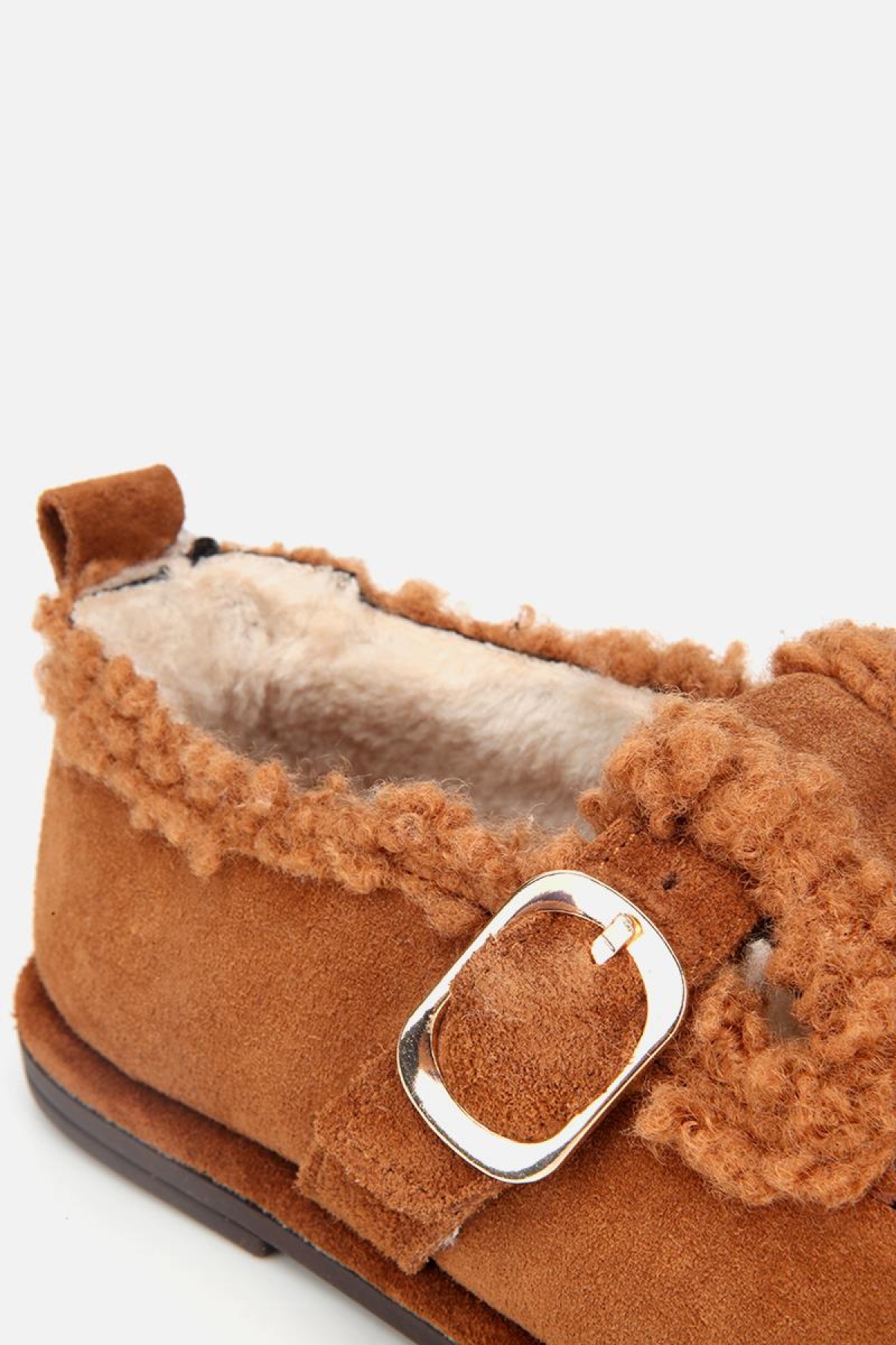 Kadın Süet Deri Taba İçi Kürklü Tokalı Günlük Loafer - Görsel 6