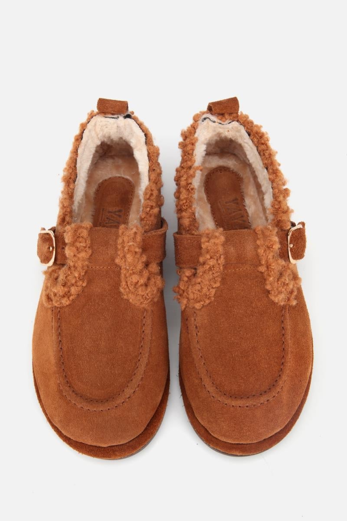 Kadın Süet Deri Taba İçi Kürklü Tokalı Günlük Loafer - Görsel 8