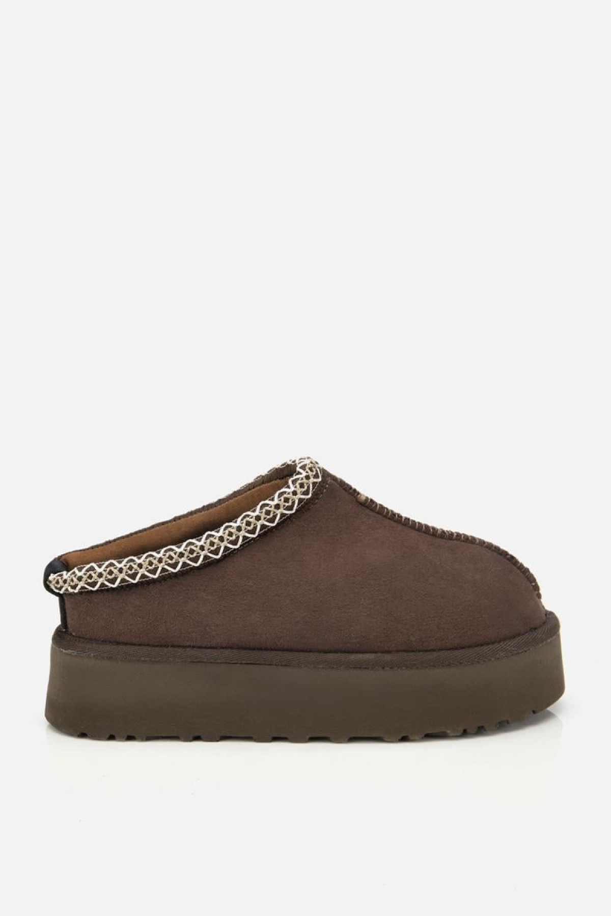 Kadın Süet Kahverengi Dikiş Detaylı İçi Kürklü Yüksek Tabanlı Yarım Bot Terlik - Görsel 2