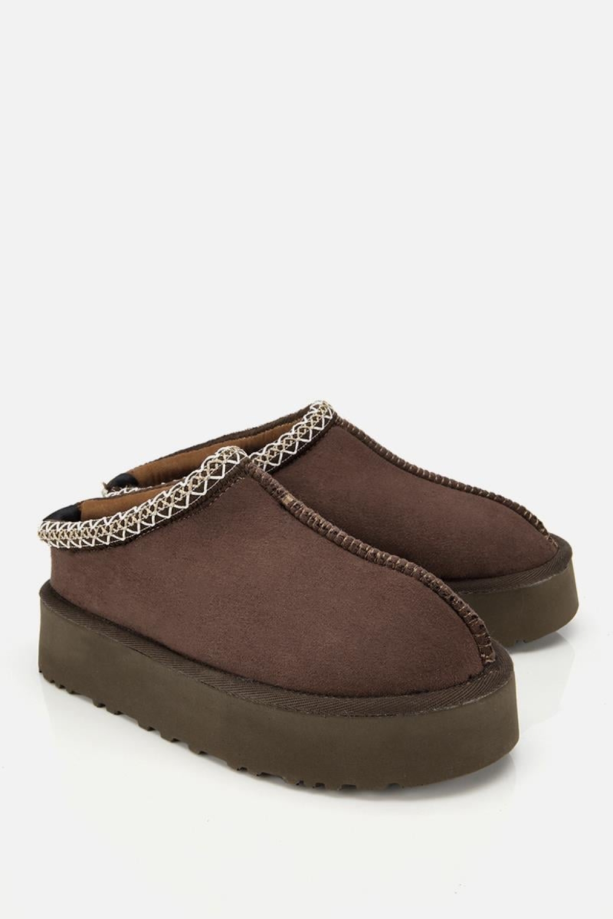 Kadın Süet Kahverengi Dikiş Detaylı İçi Kürklü Yüksek Tabanlı Yarım Bot Terlik - Görsel 3