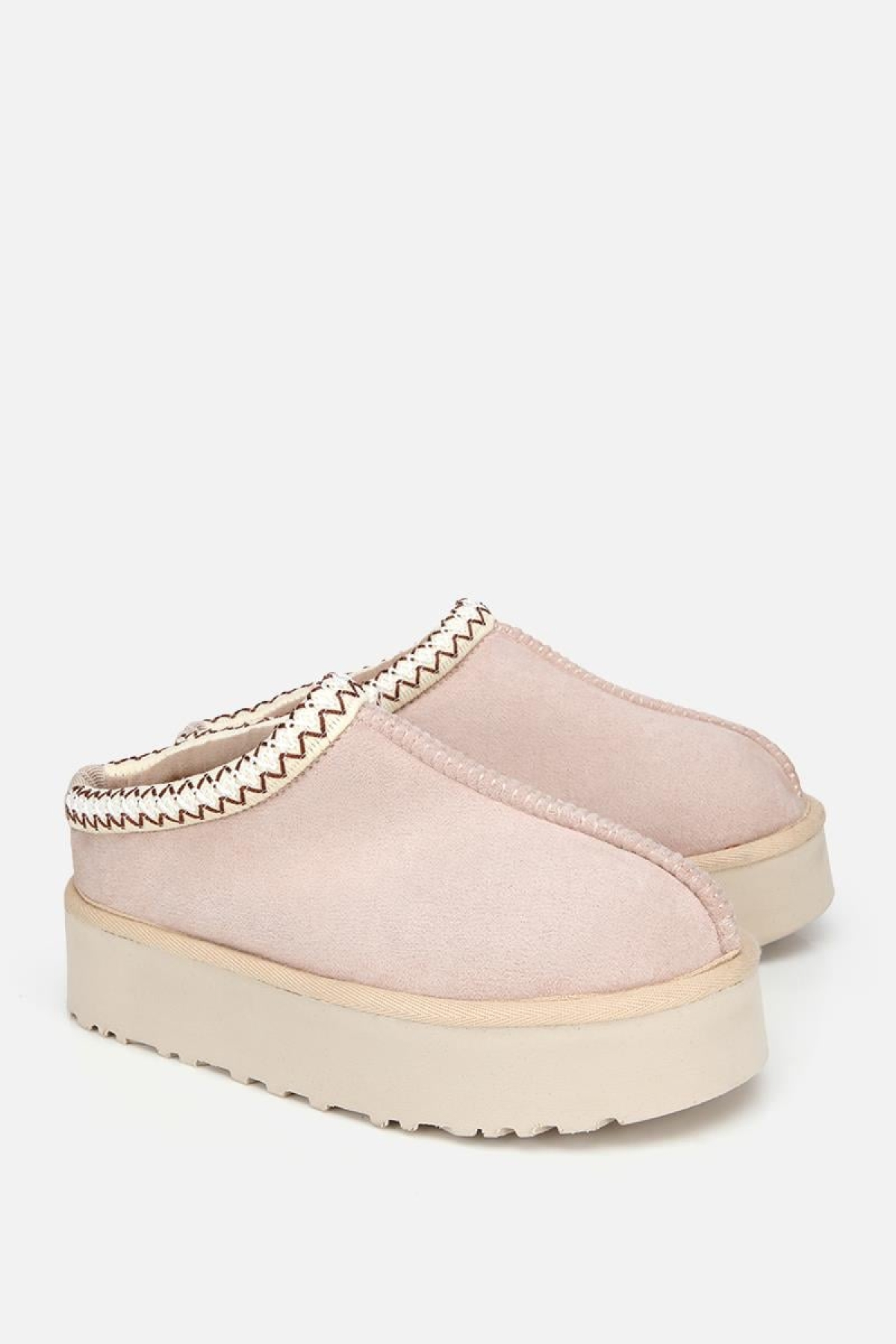 Kadın Süet Bej Dikiş Detaylı İçi Kürklü Yüksek Tabanlı Yarım Bot Terlik - Görsel 3