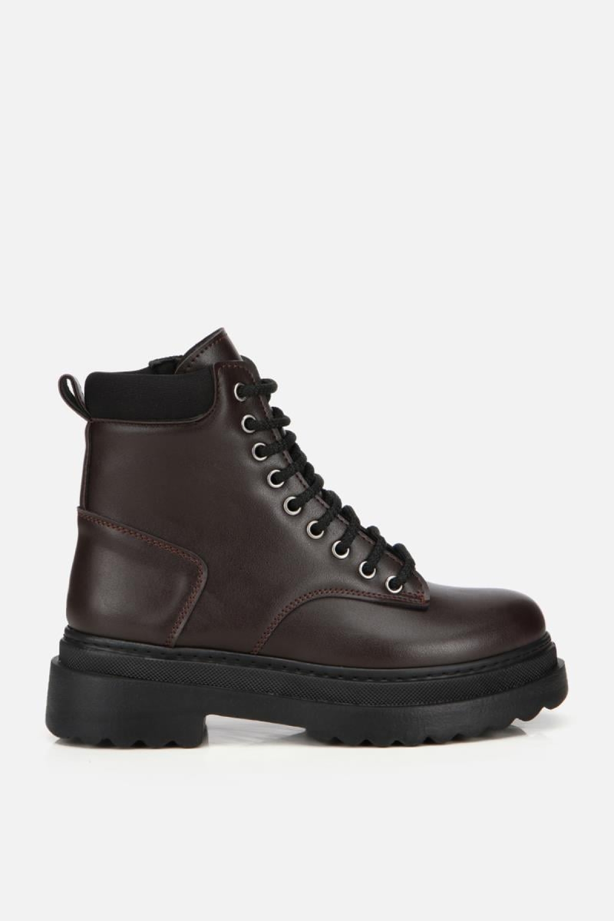 Kadın Kahverengi Bağcıklı Postal Düz Bot - Görsel 2