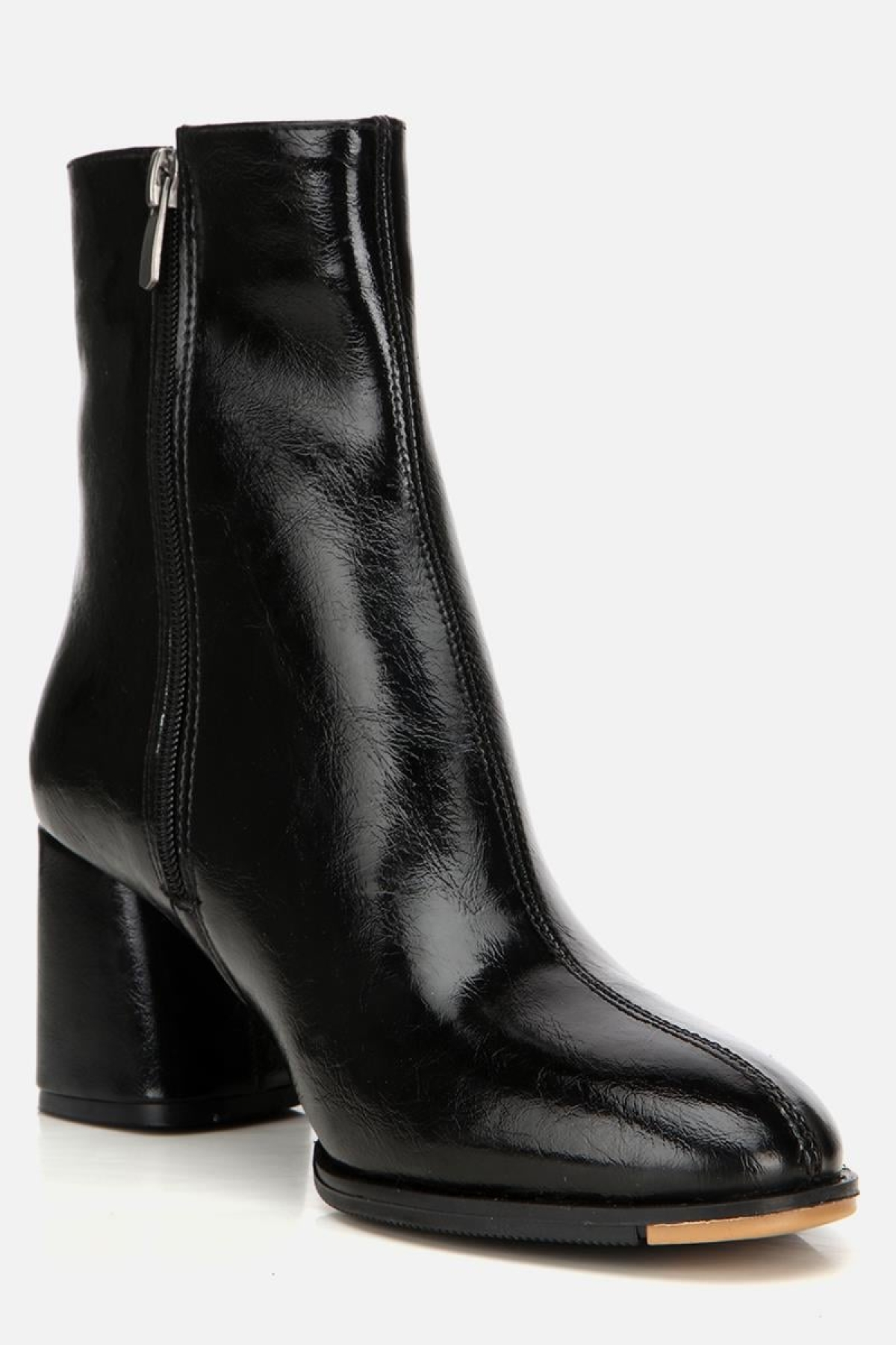 Kadın Rugan Siyah Fermuarlı Kalın Topuklu Bot - Görsel 6