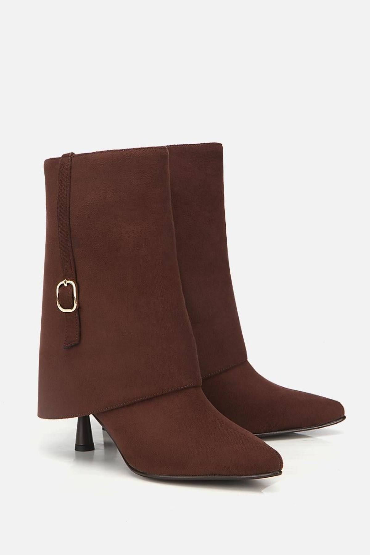 Kadın Süet Kahverengi Pantolon Görünümlü Tokalı Topuklu Bot - Görsel 3