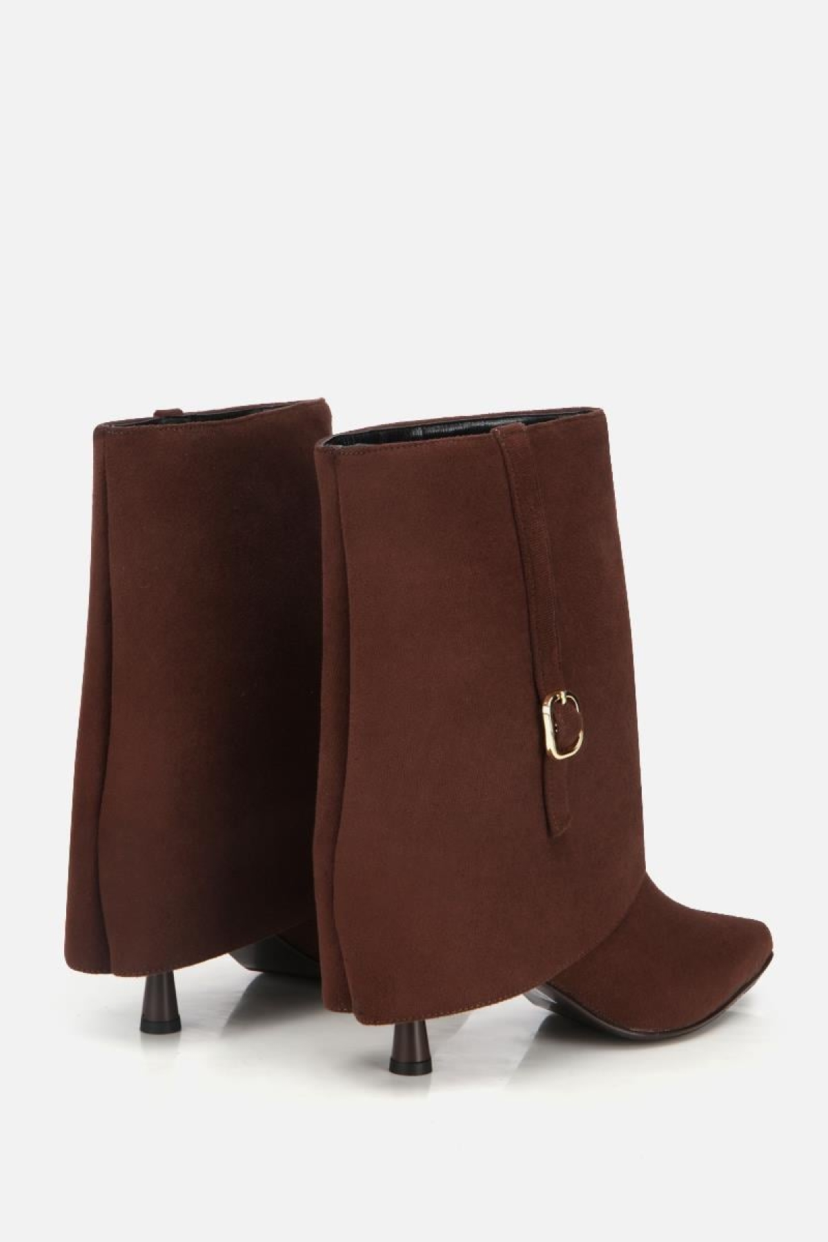 Kadın Süet Kahverengi Pantolon Görünümlü Tokalı Topuklu Bot - Görsel 4