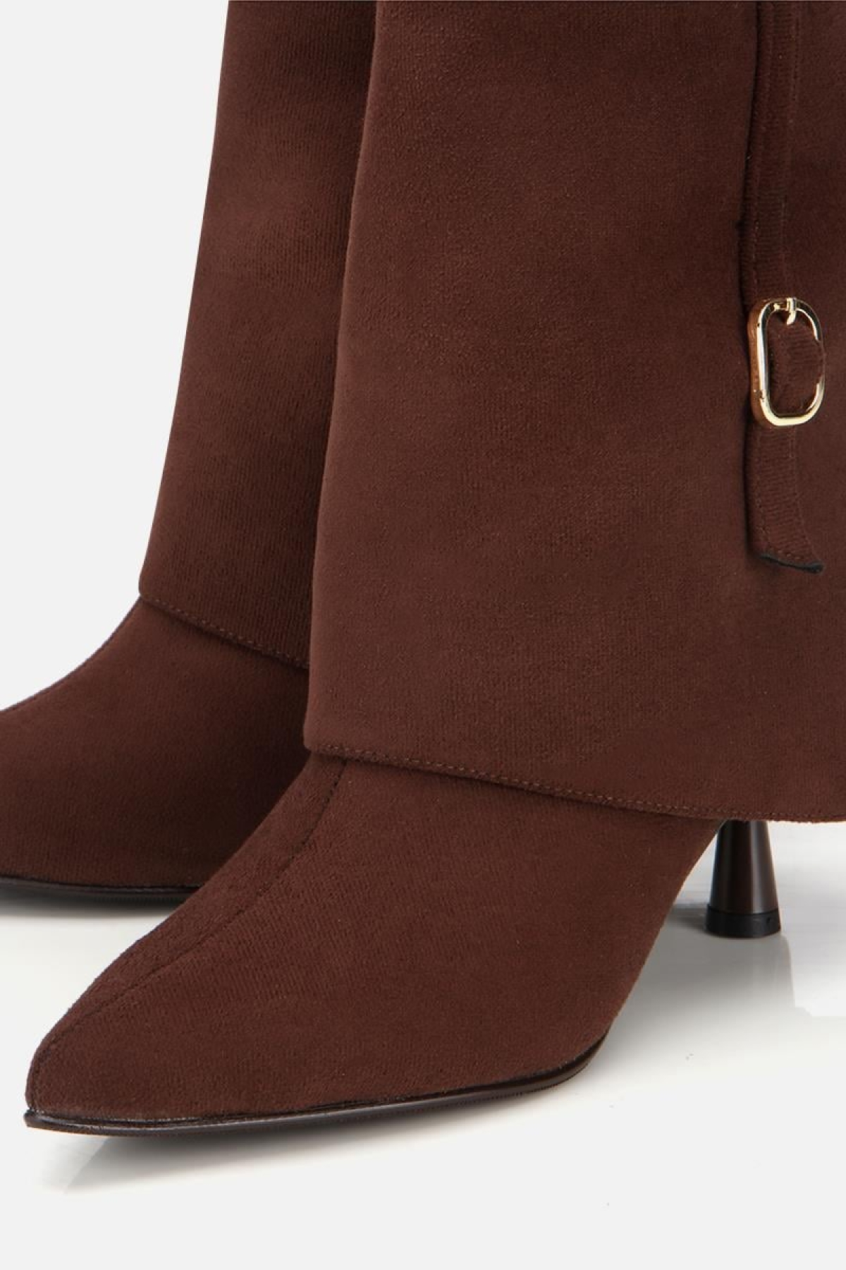 Kadın Süet Kahverengi Pantolon Görünümlü Tokalı Topuklu Bot - Görsel 5
