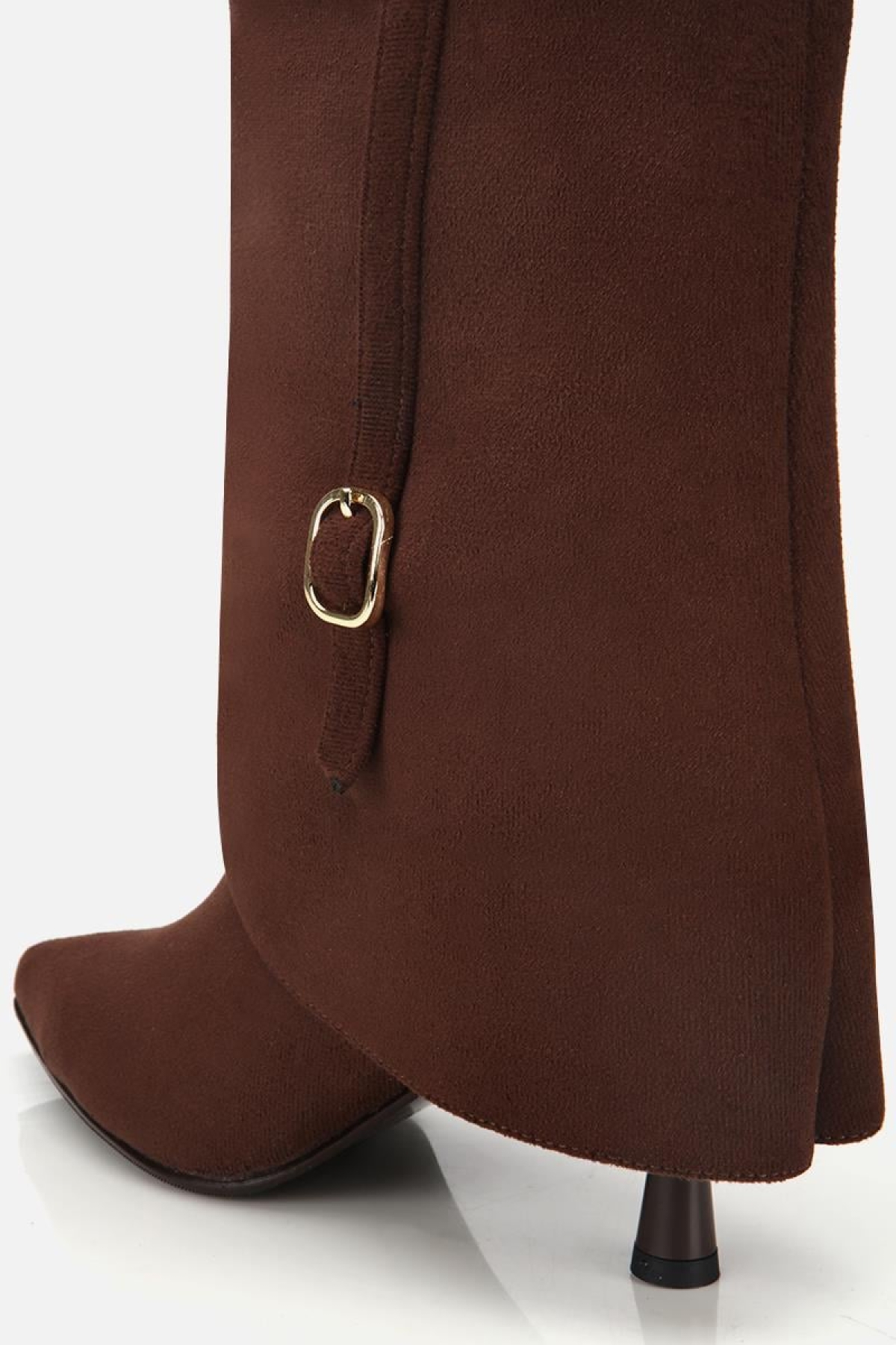 Kadın Süet Kahverengi Pantolon Görünümlü Tokalı Topuklu Bot - Görsel 7