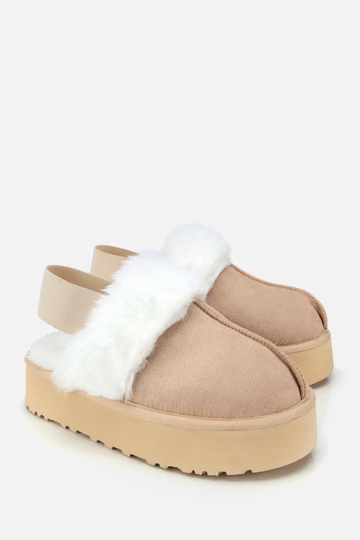 Kadın Süet Bej İçi Kürklü Yüksek Tabanlı Terlik - Görsel 3