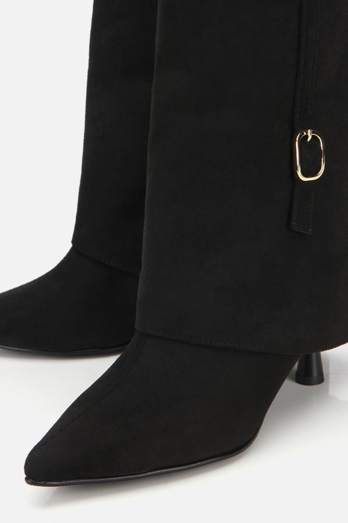 Kadın Süet Siyah Pantolon Görünümlü Tokalı Topuklu Bot - Görsel 5