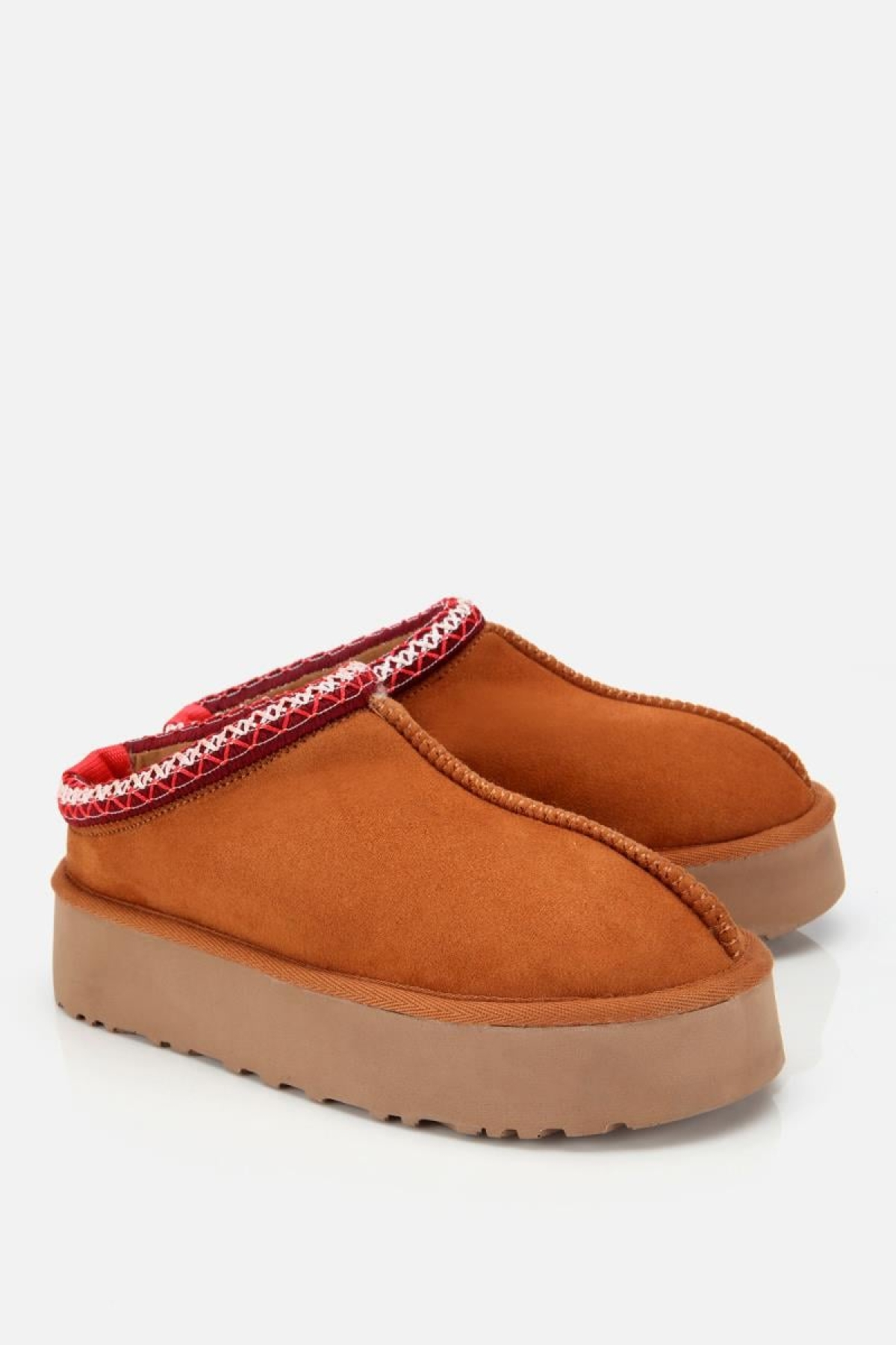 Kadın Süet Taba Dikiş Detaylı İçi Kürklü Yüksek Tabanlı Yarım Bot Terlik - Görsel 3