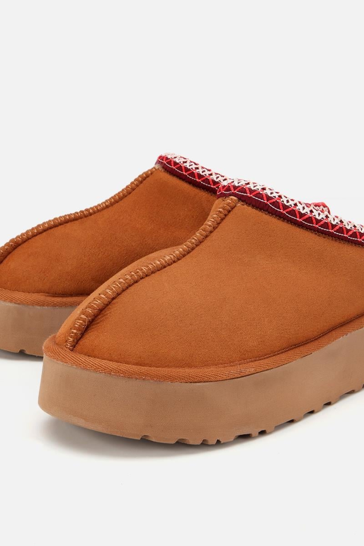 Kadın Süet Taba Dikiş Detaylı İçi Kürklü Yüksek Tabanlı Yarım Bot Terlik - Görsel 4