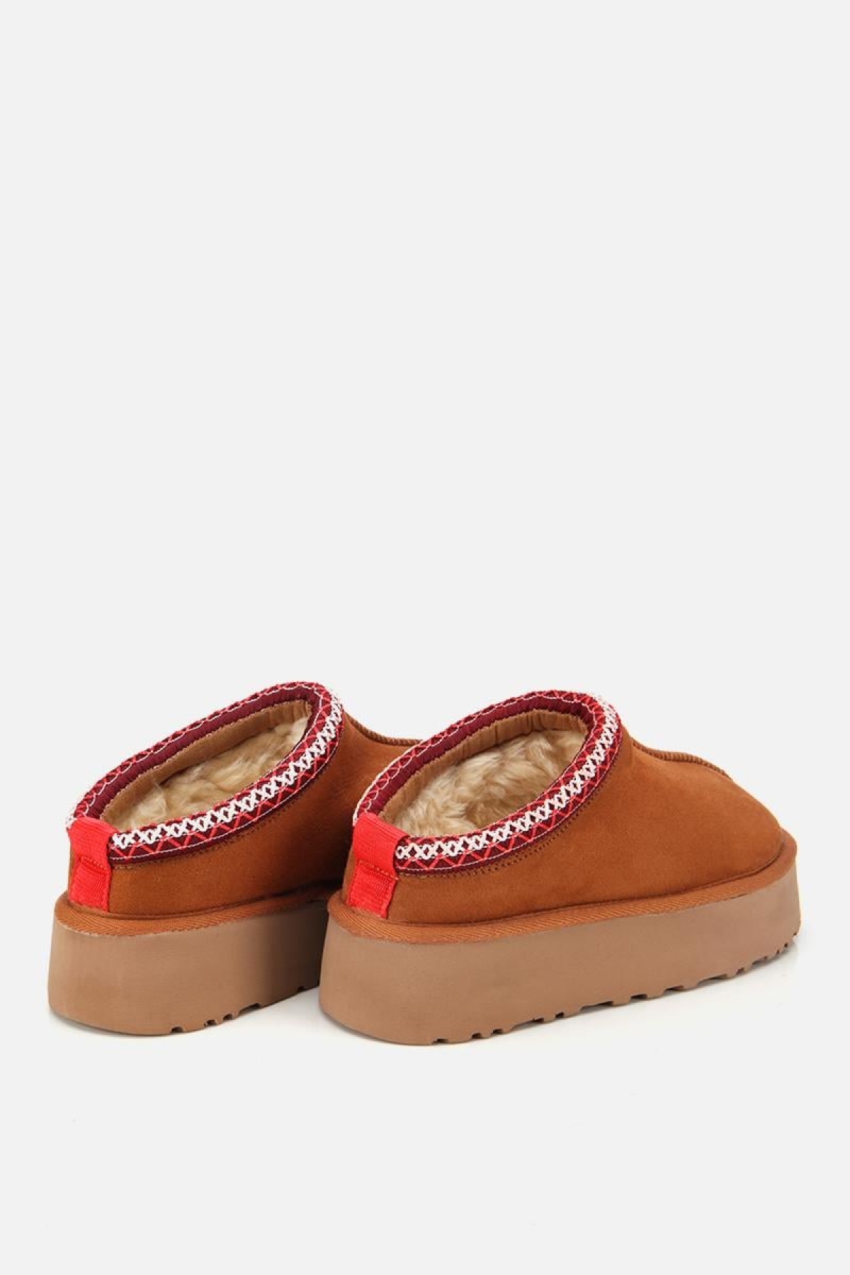 Kadın Süet Taba Dikiş Detaylı İçi Kürklü Yüksek Tabanlı Yarım Bot Terlik - Görsel 5