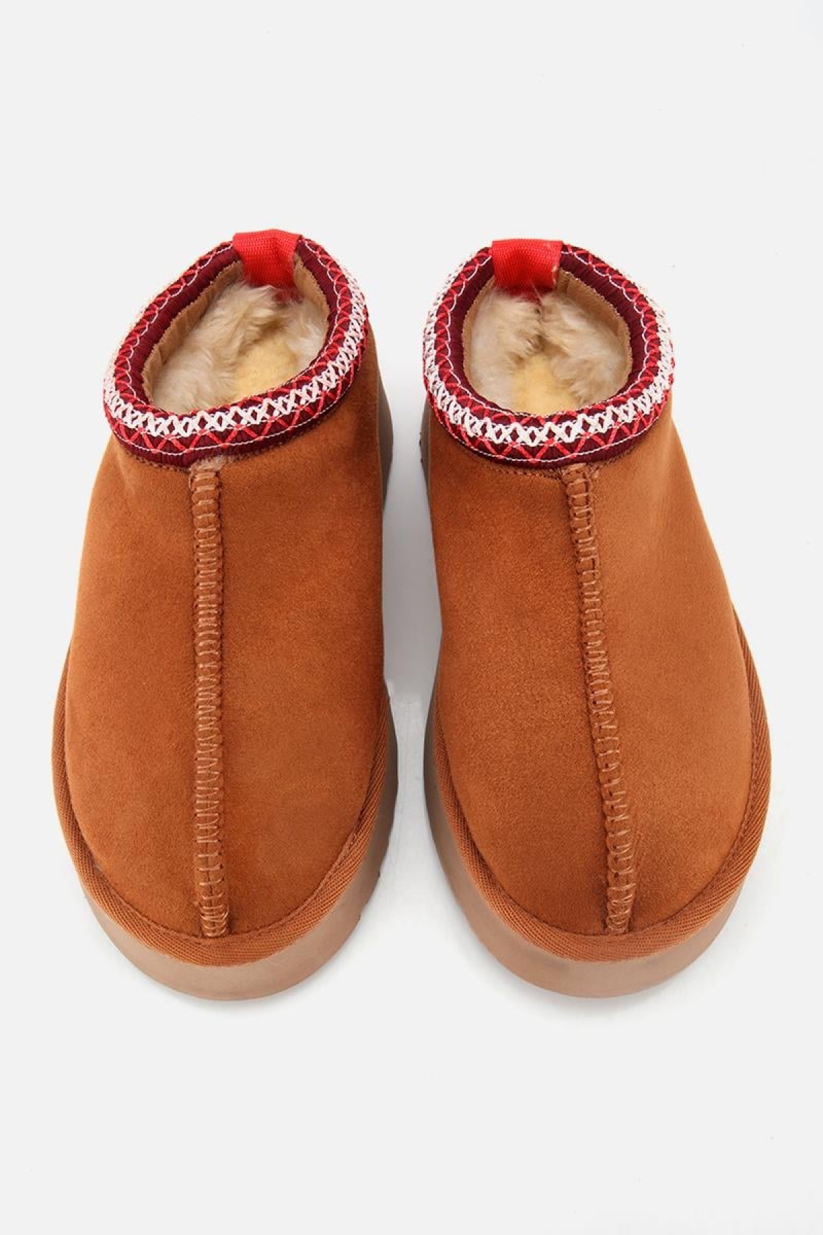 Kadın Süet Taba Dikiş Detaylı İçi Kürklü Yüksek Tabanlı Yarım Bot Terlik - Görsel 7