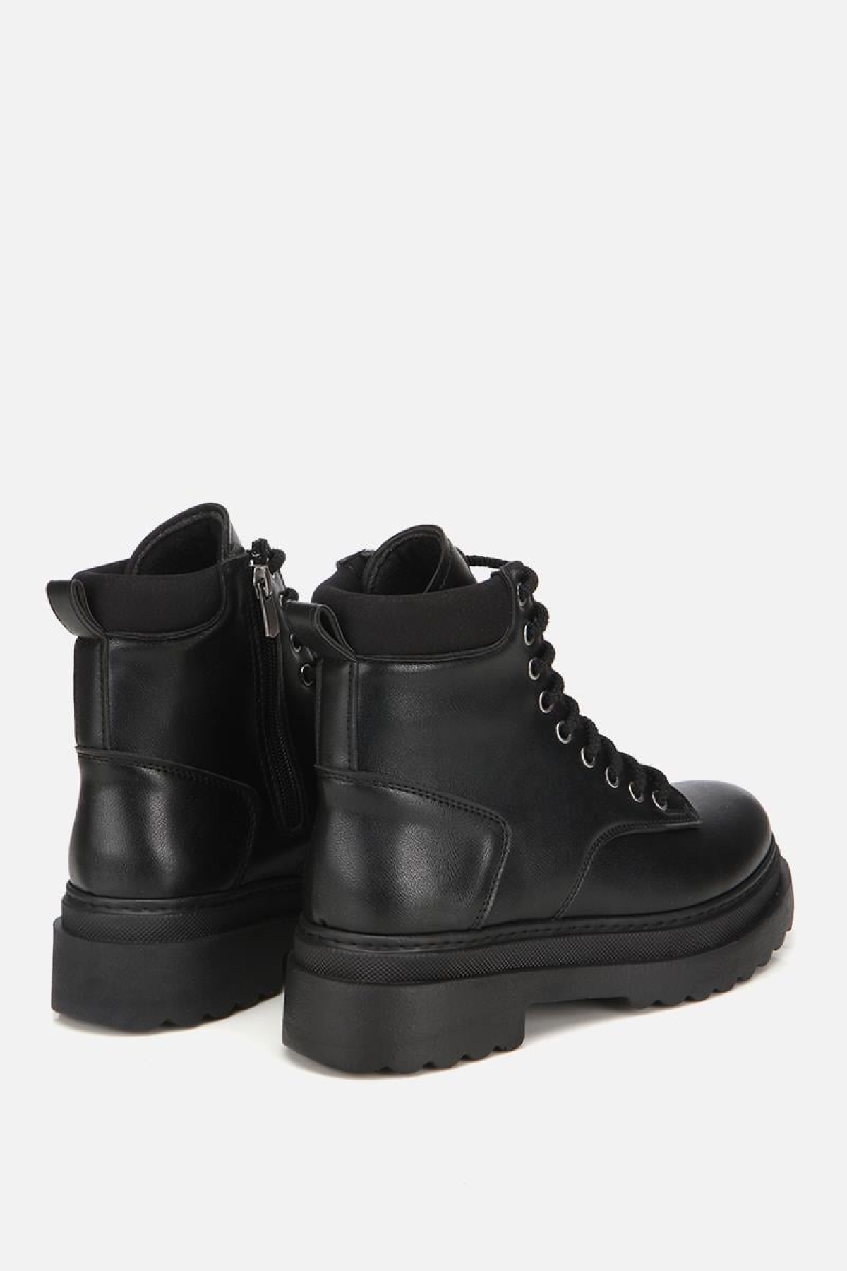 Kadın Siyah Bağcıklı Postal Düz Bot - Görsel 4