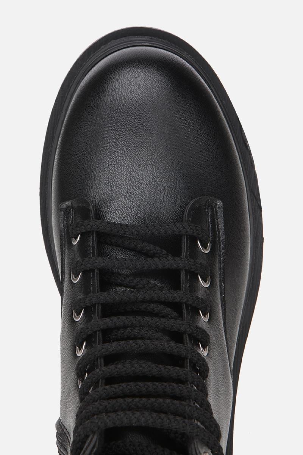 Kadın Siyah Bağcıklı Postal Düz Bot - Görsel 6