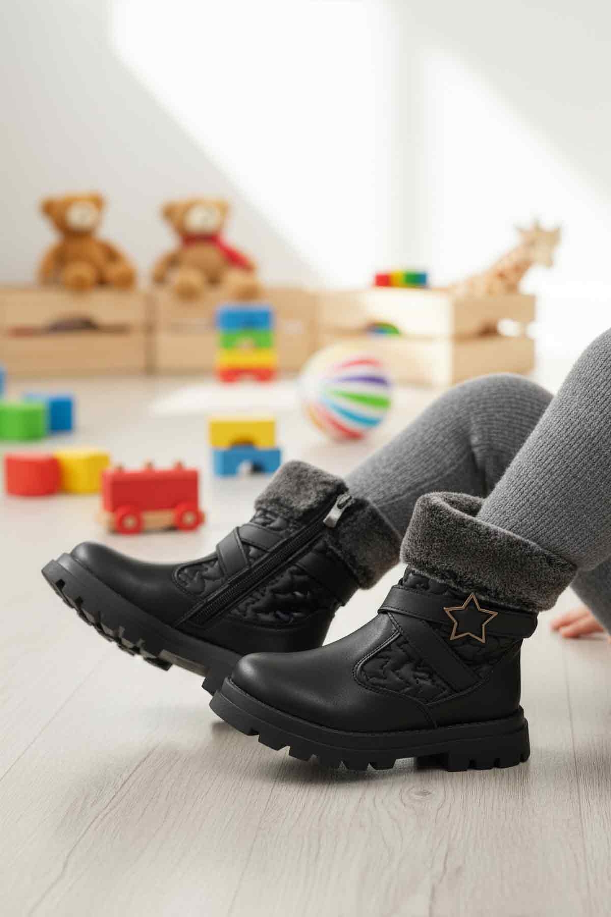 Siyah İçi Polarlı Fermuarlı Kız Çocuk Bot - Görsel 3