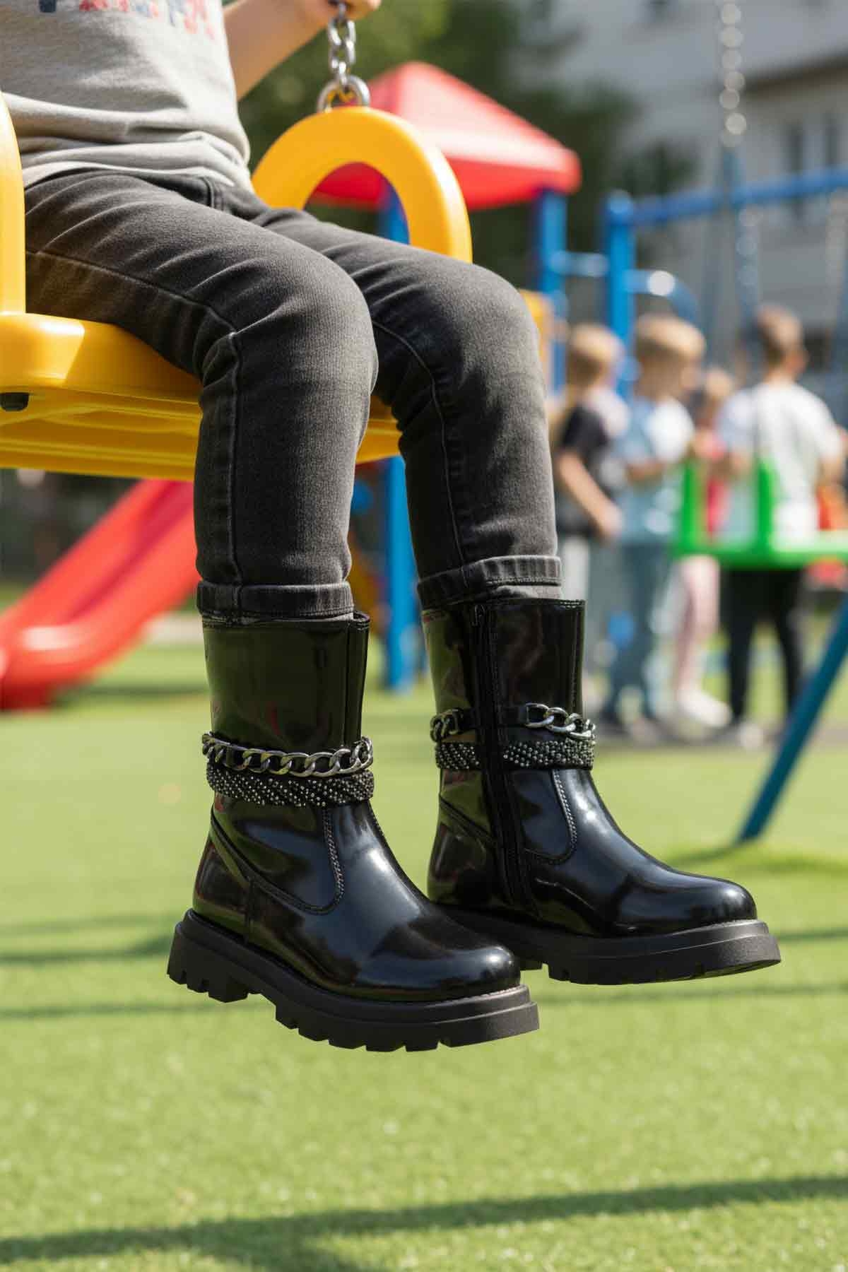 Siyah Rugan İçi Polarlı Fermuarlı Kız Çocuk Bot - Görsel 3