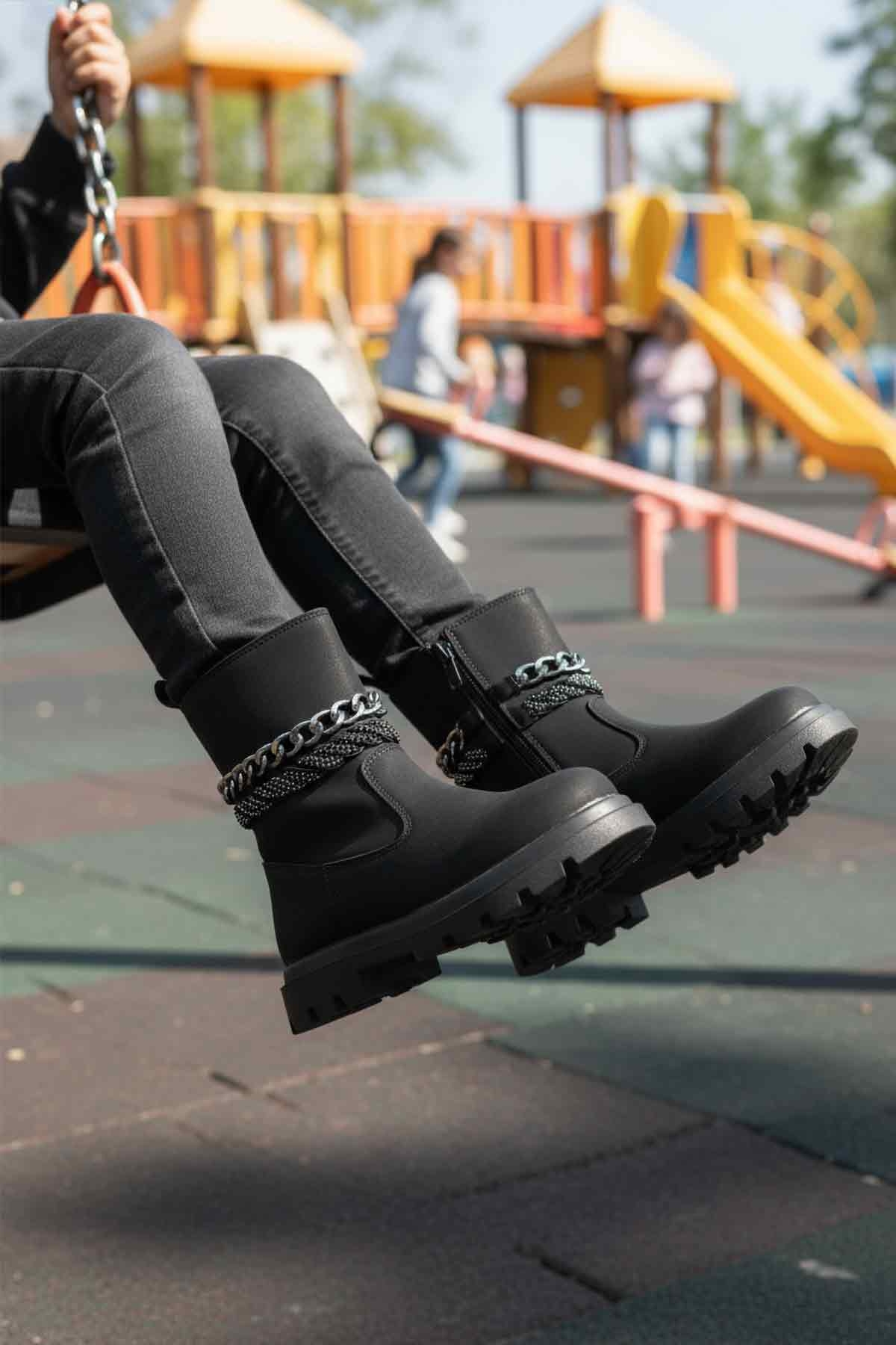 Siyah İçi Polarlı Fermuarlı Kız Çocuk Bot - Görsel 3