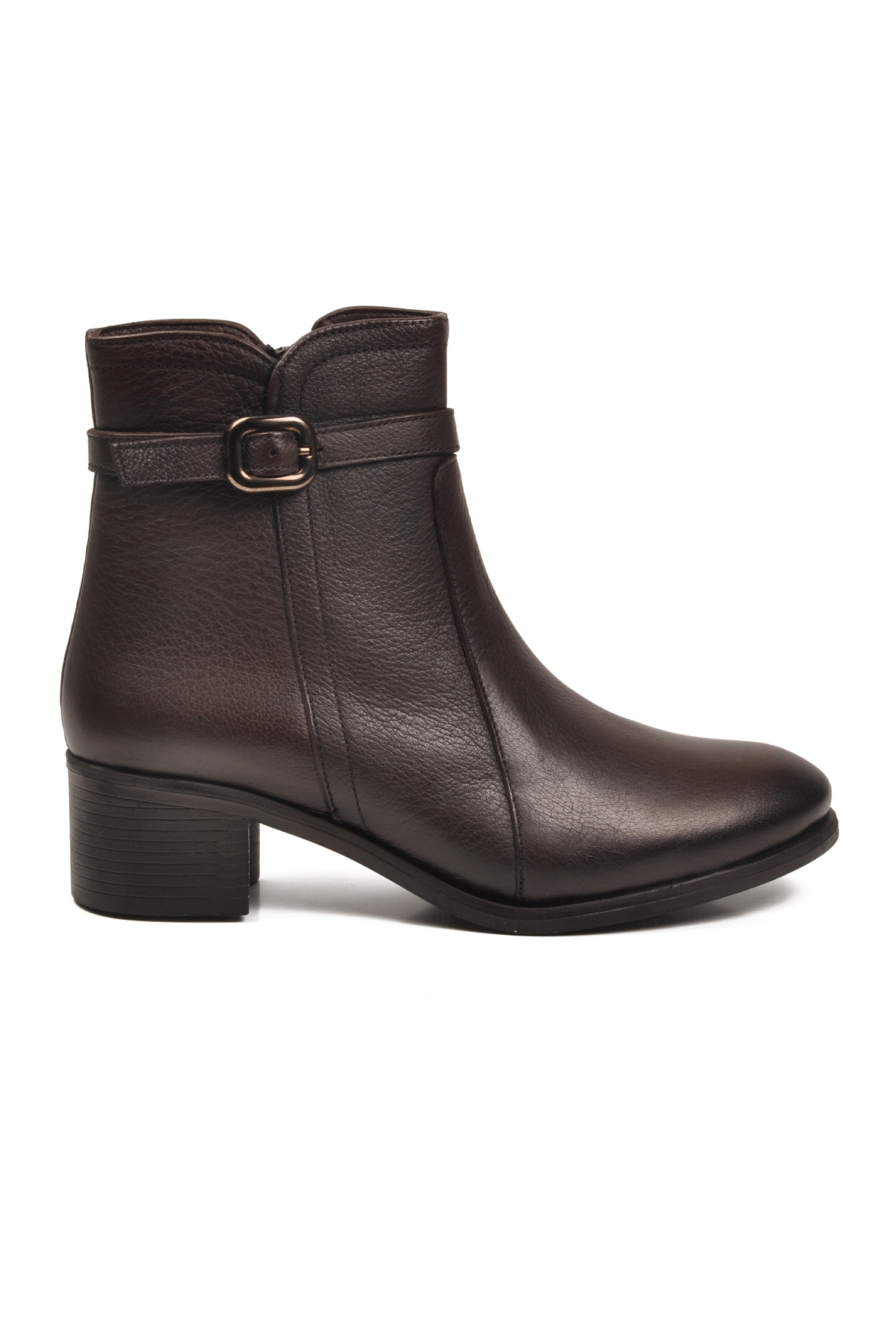 Aspor Kahve Hakiki Deri Fermuarlı İçi Polarlı Kadın Topuklu Bot - Görsel 2