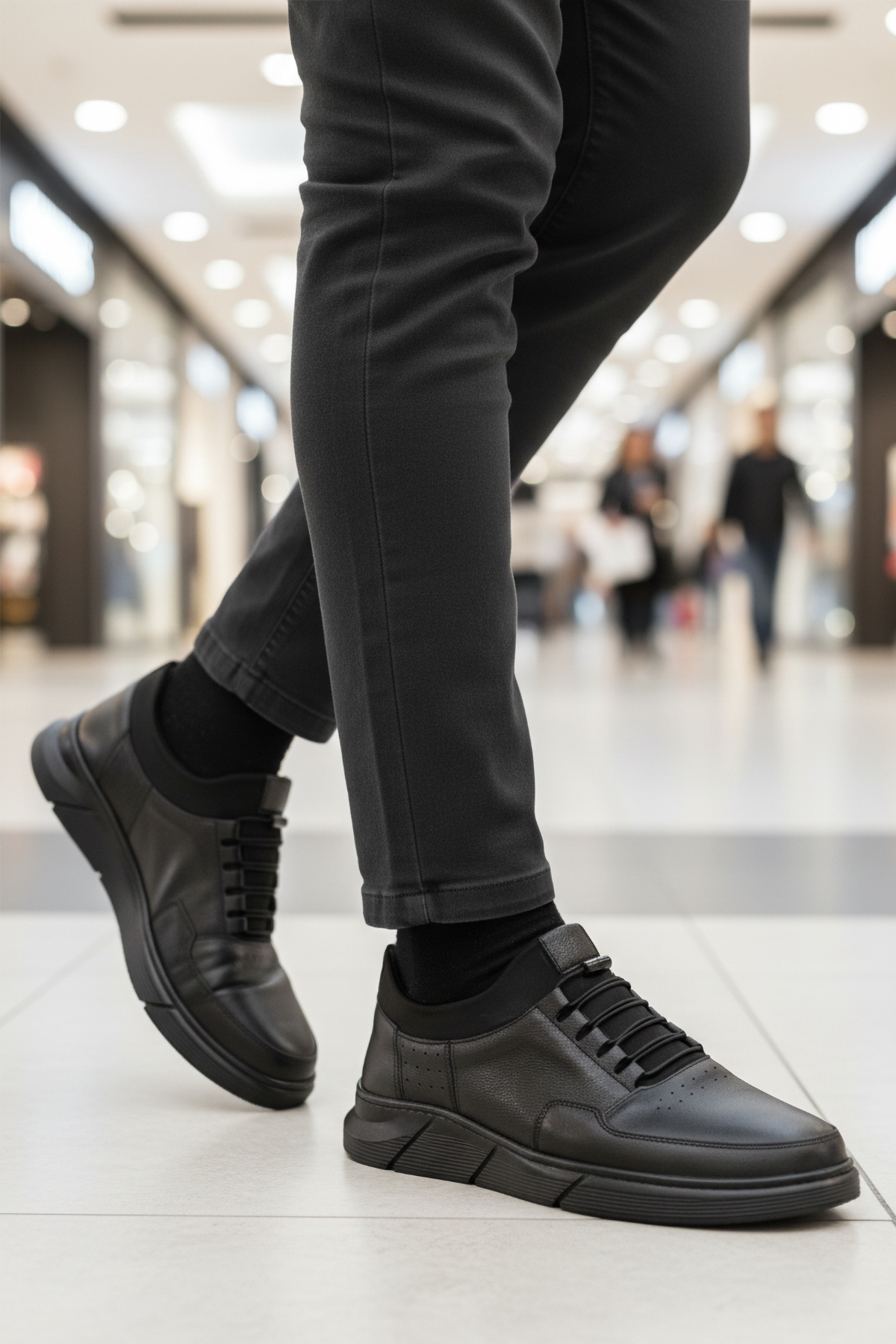 Aspor Siyah Hakiki Deri Lastik Bağcıklı Erkek Casual Ayakkabı - Görsel 3