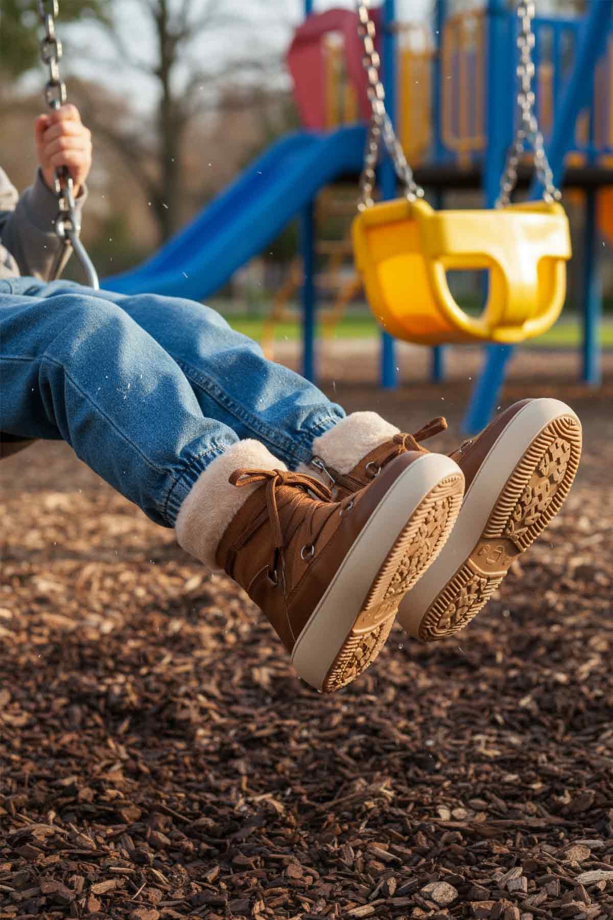 Taba İçi Polarlı Fermuarlı Kız Çocuk Düz Bot - Görsel 3