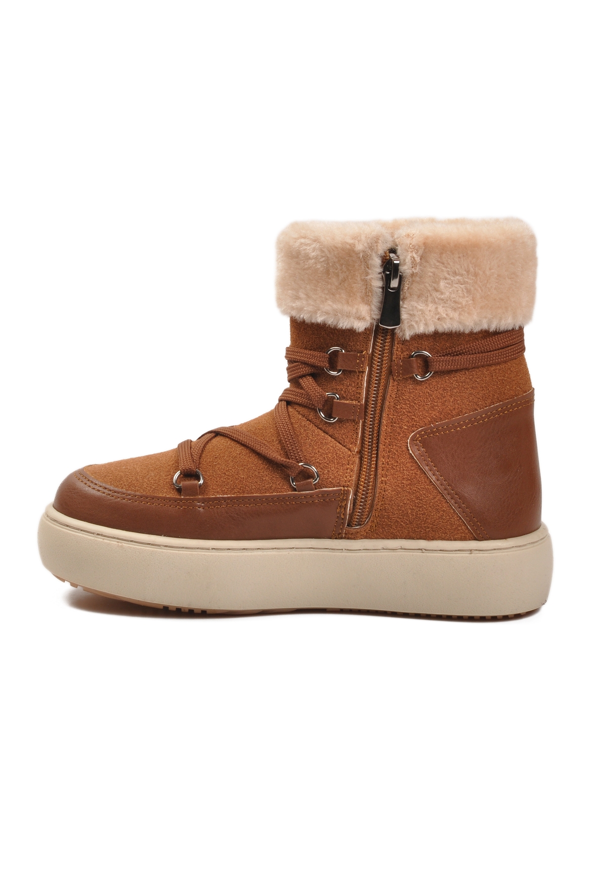 Taba İçi Polarlı Fermuarlı Kız Çocuk Düz Bot - Görsel 4