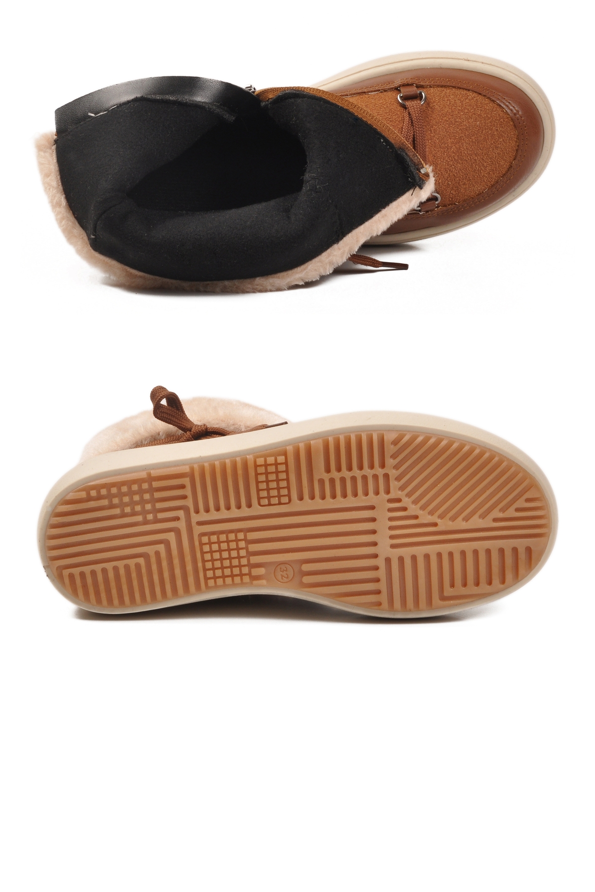 Taba İçi Polarlı Fermuarlı Kız Çocuk Düz Bot - Görsel 5