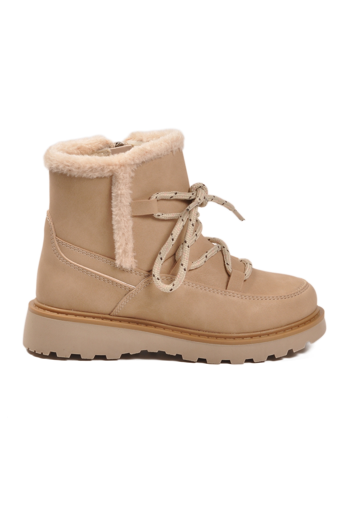 Cool Bej İçi Polarlı Fermuarlı Kız Çocuk Düz Bot model görseli